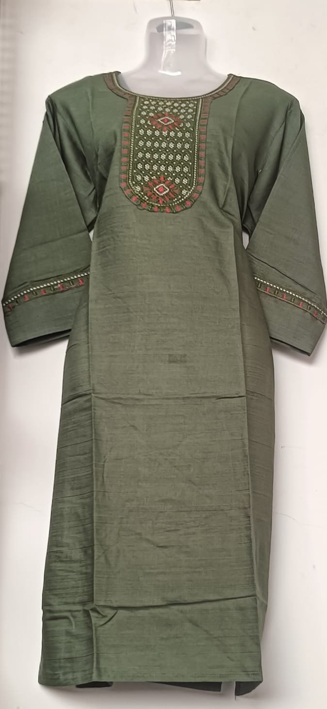 Olive Embroidered Panel Kurta