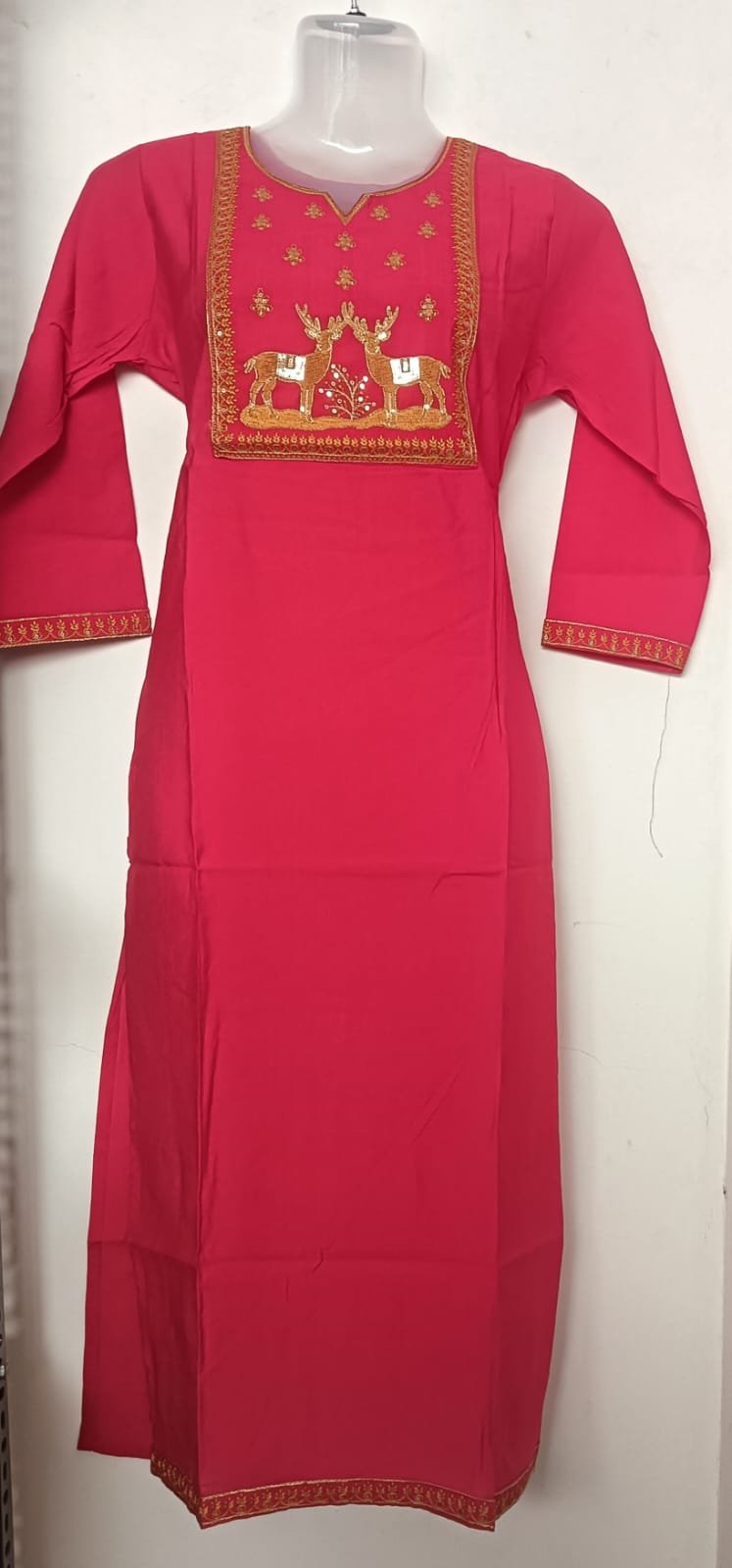 Rose Pink Gold-Trim Straight Kurta