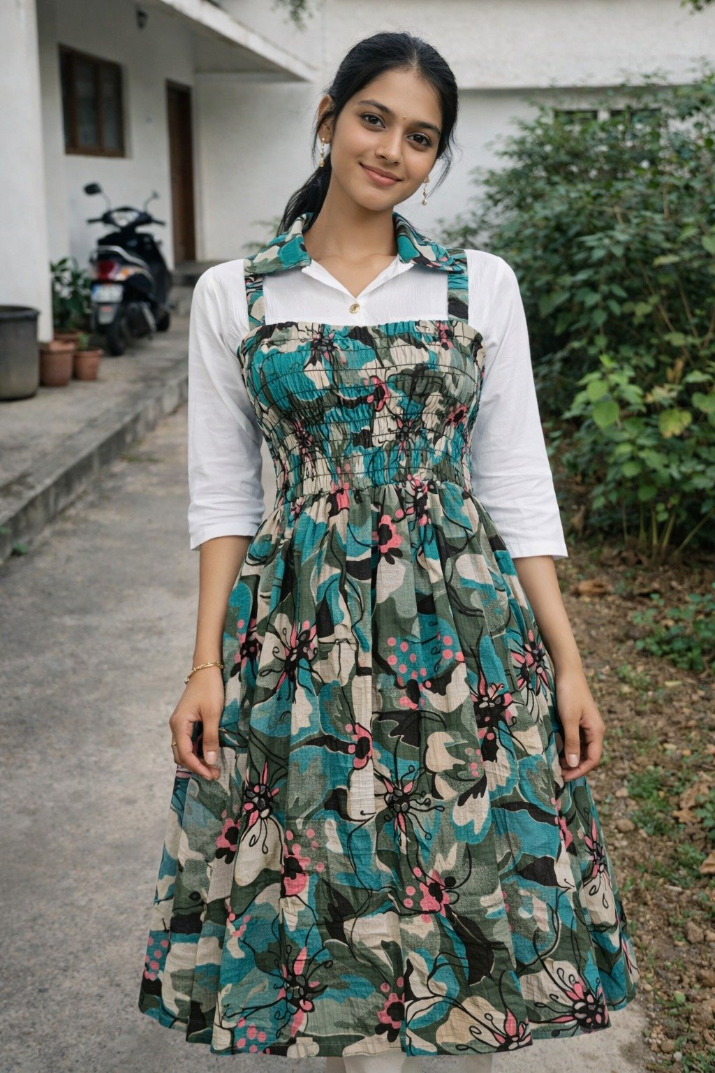 Ocean Bloom Smocked Midi Dress