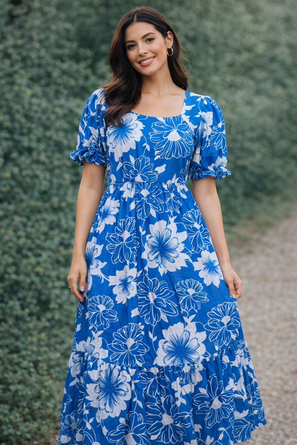 Azure Garden Tie-Waist Maxi Dress