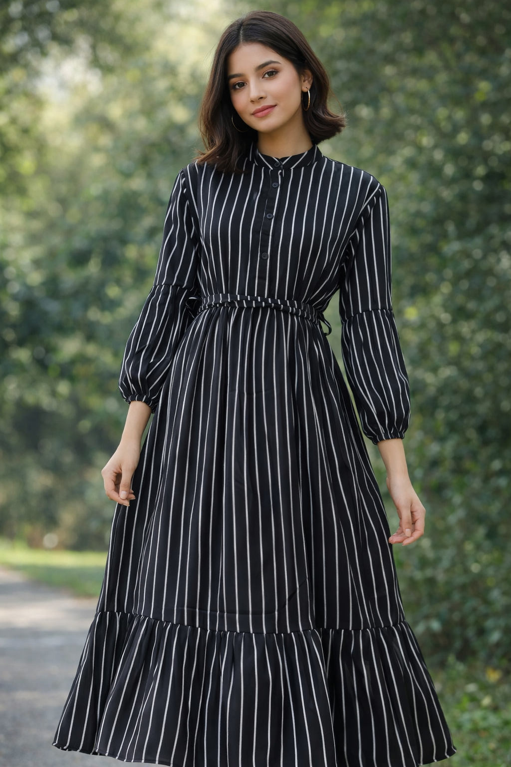 Midnight Pinstripe Maxi Dress