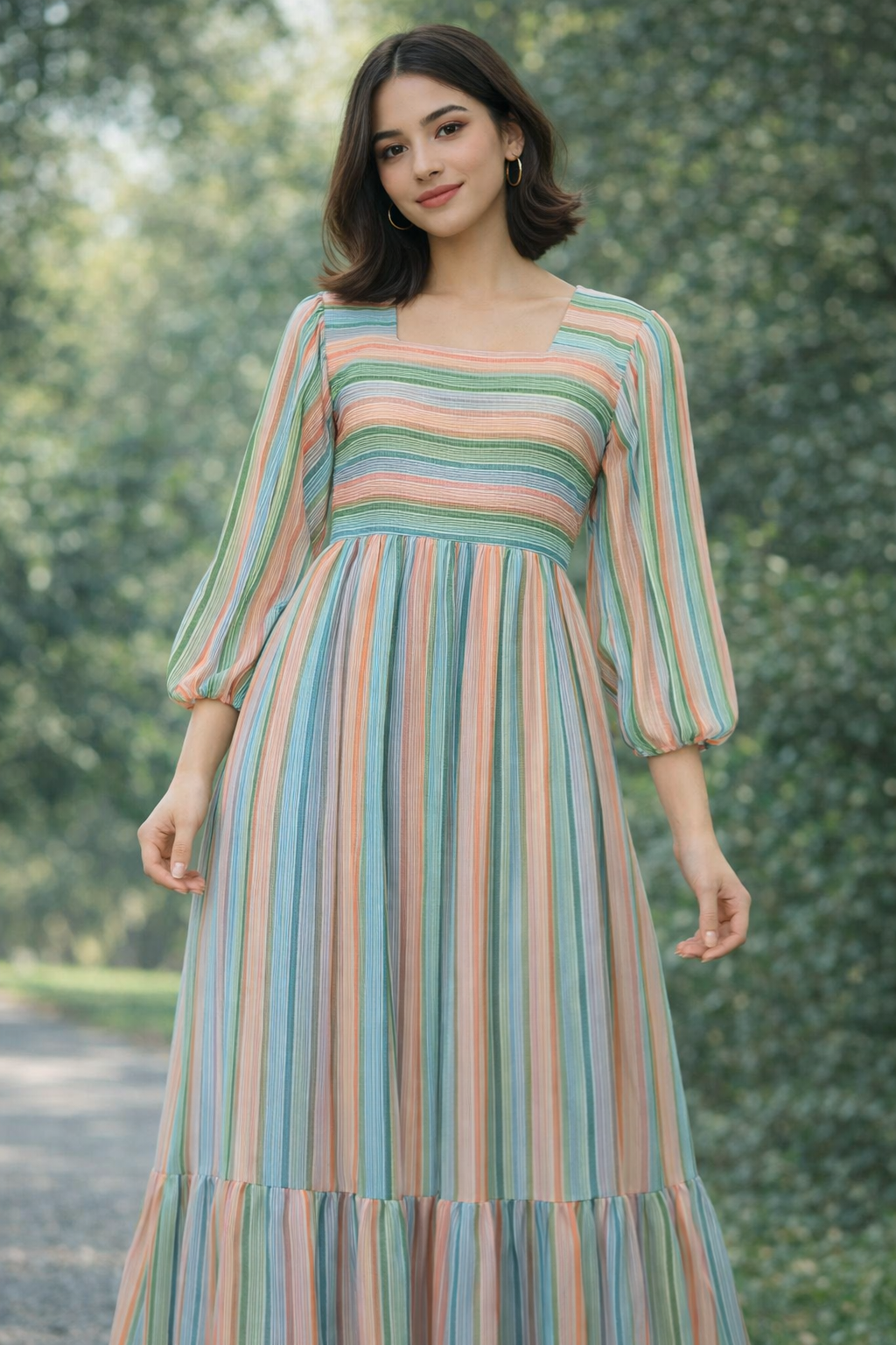 Pastel Tie-Waist Stripe Maxi Dress