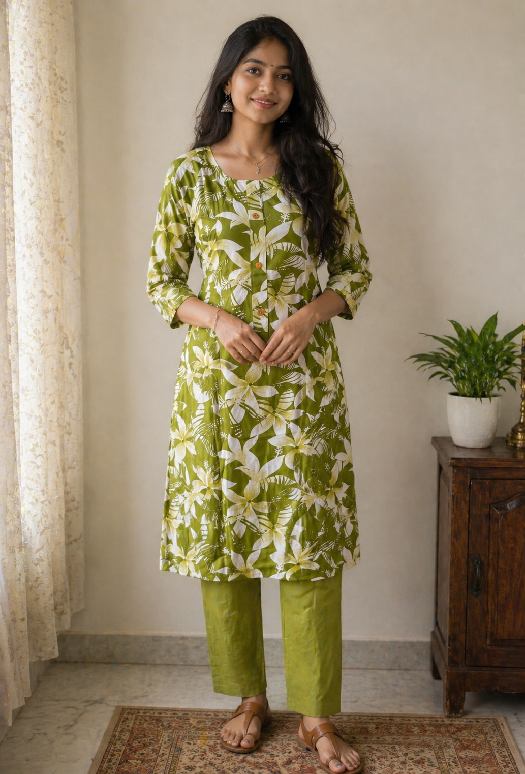 Olive Bloom Elegance Kurti
