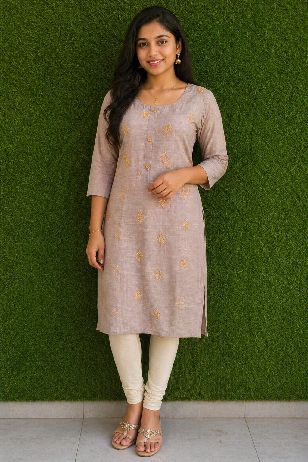 Silver Mist Gold Motif Kurti