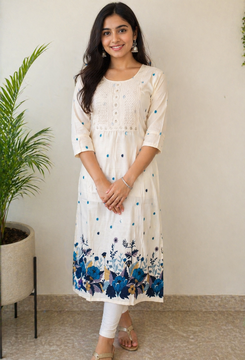 Teal Meadow Charm Kurti