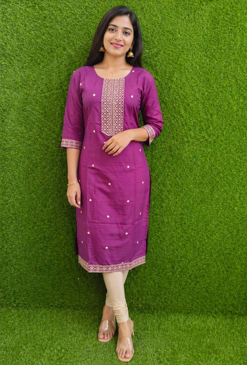 Elegant Magenta Embroidered Kurti Set