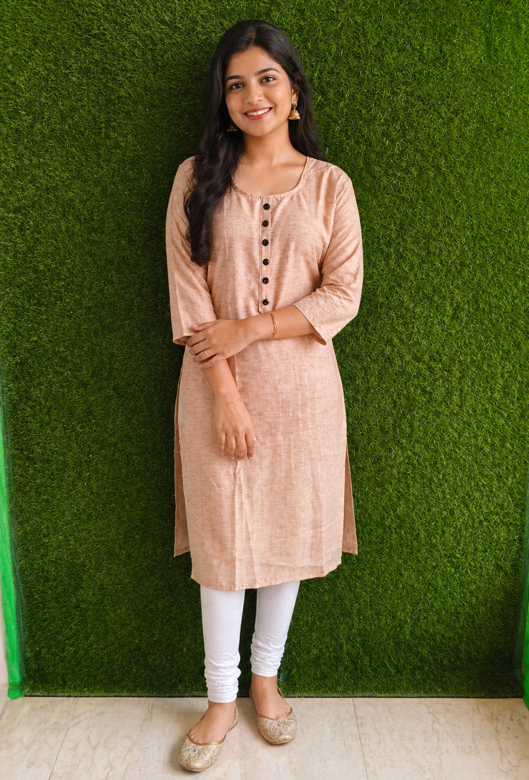 Elegant Peach Cotton Kurti Set