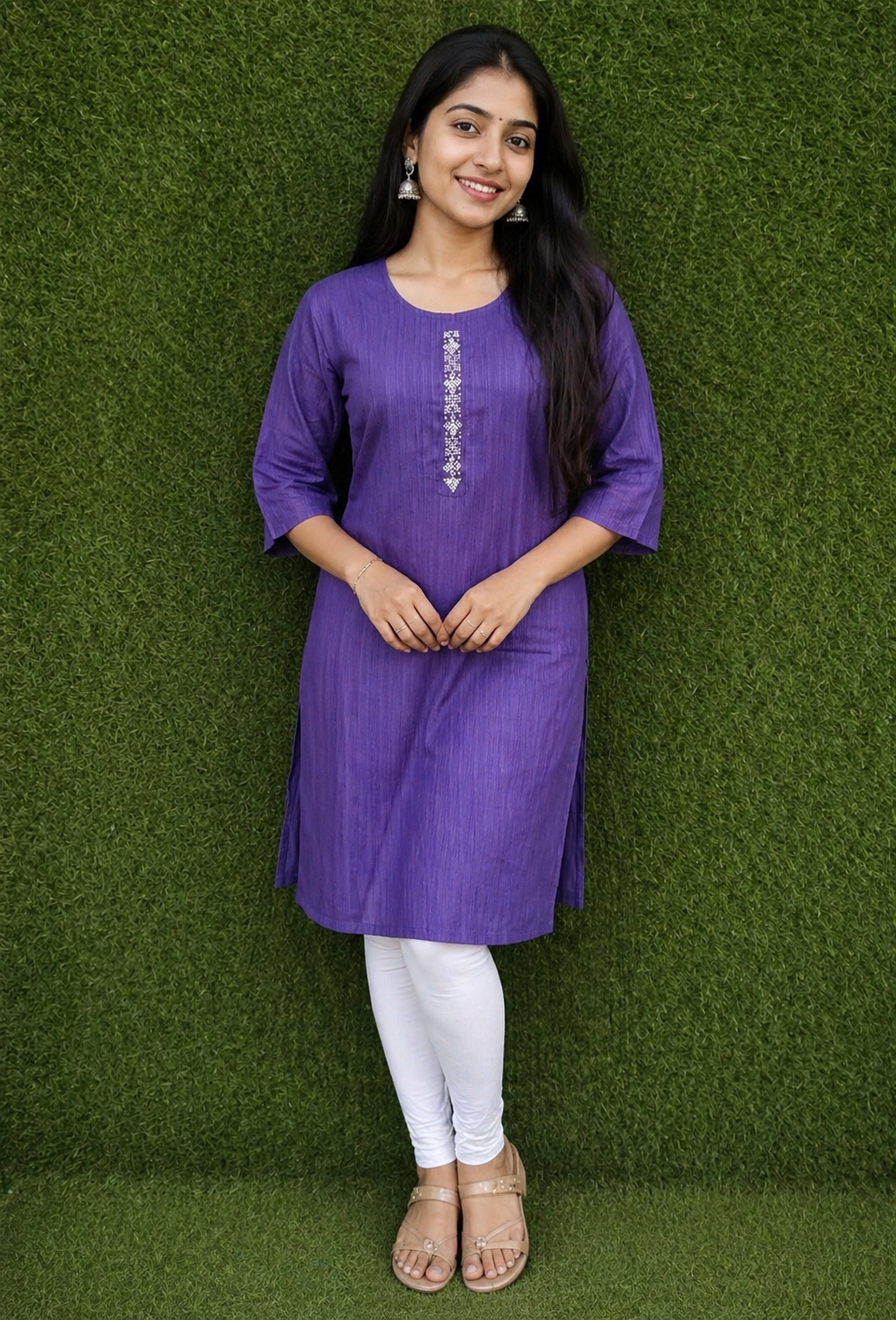 Elegant Purple Embroidered Cotton Kurti