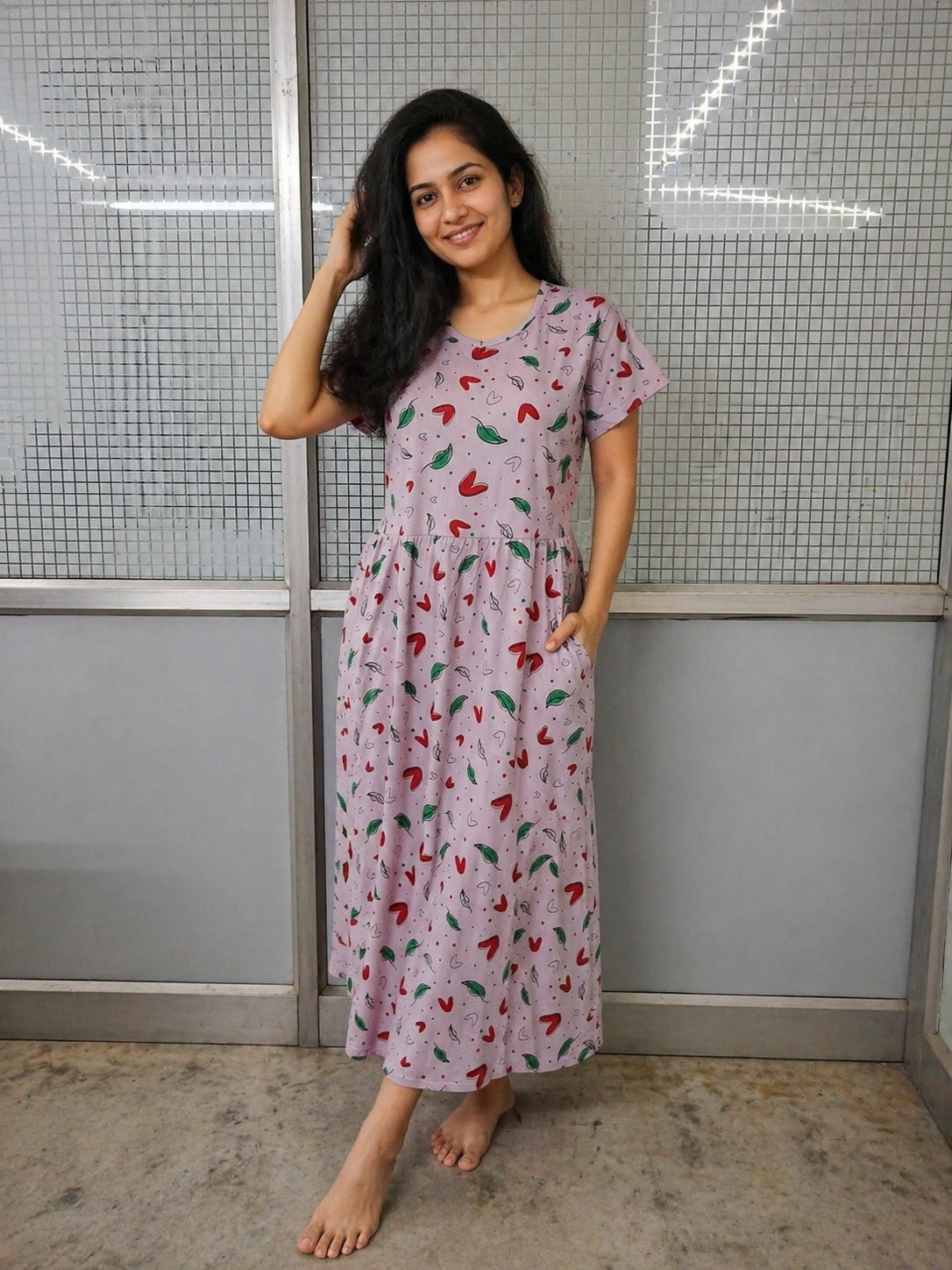 Rosy Charm Printed Midi Dress - Non feeding