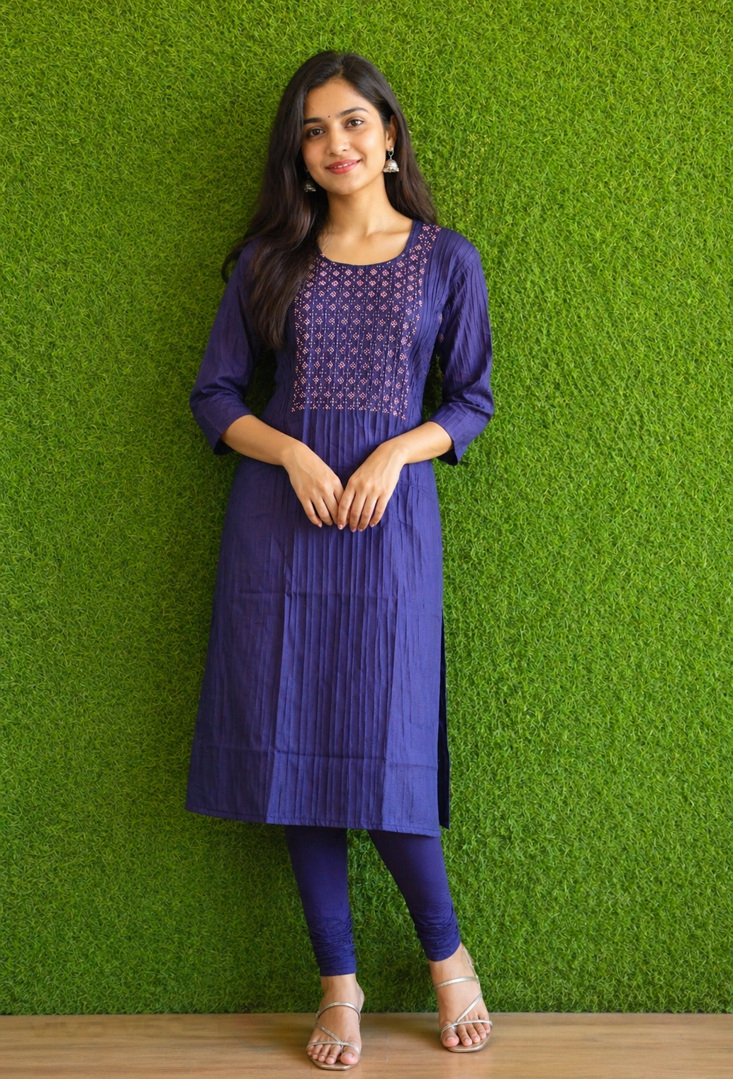 Elegant Navy Blue Embroidered Kurti Set