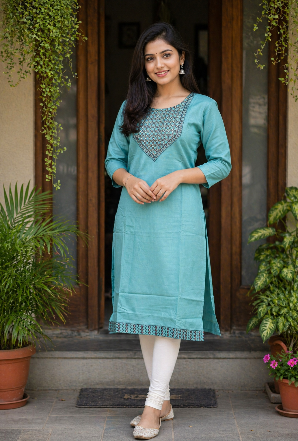 Sea Green Minimalist Long Kurta