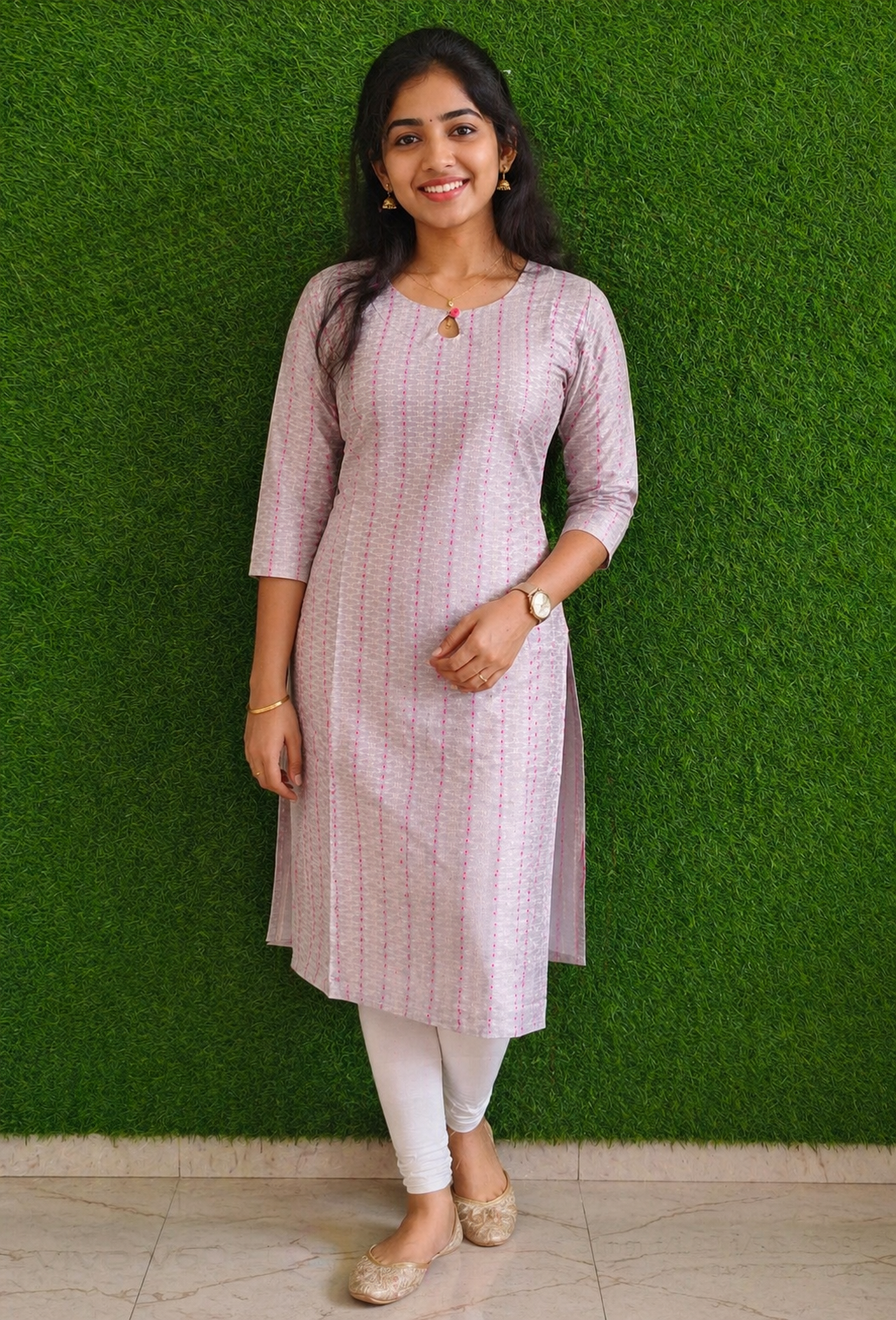 Elegant Blush Pink Printed Kurti Set