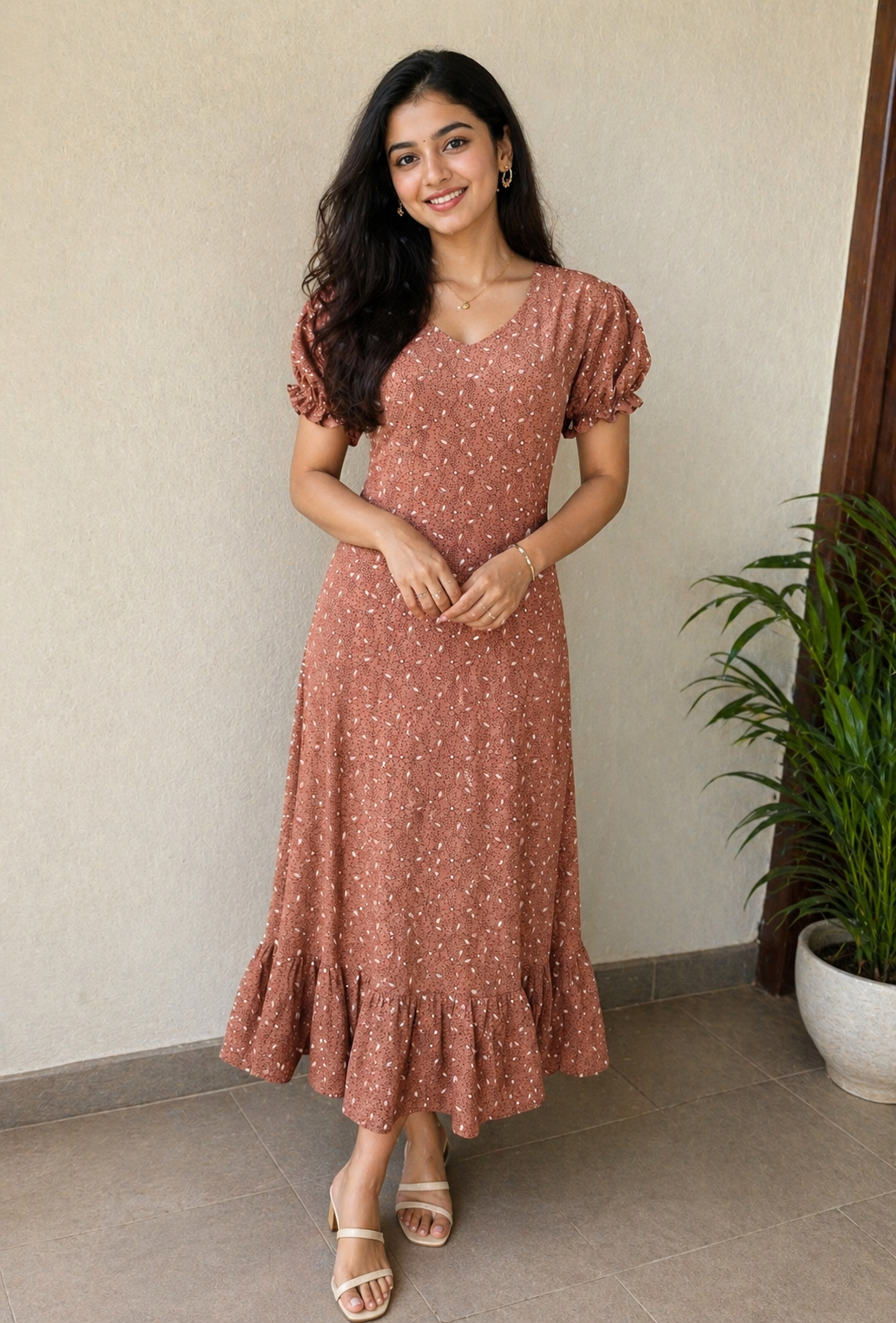 Rust Bloom Midi Dress