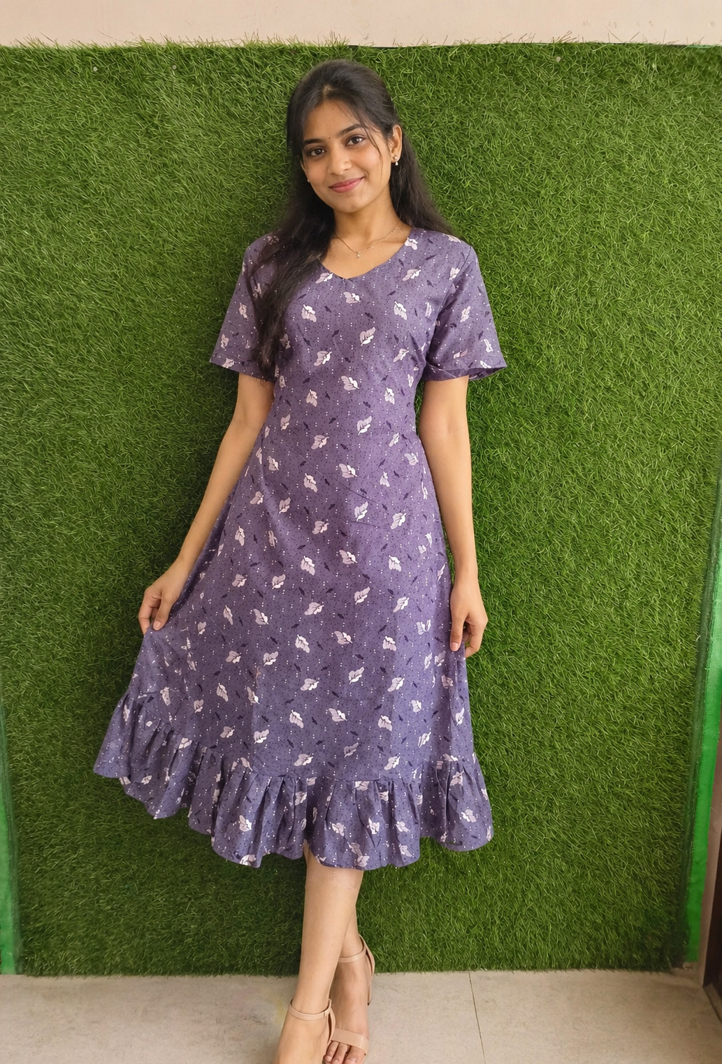 Lavender Bloom Printed Midi Dress