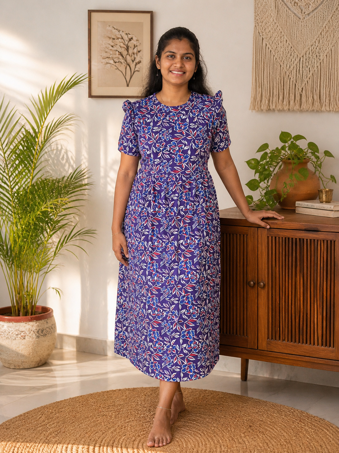 Royal Blue Floral Midi Dress
