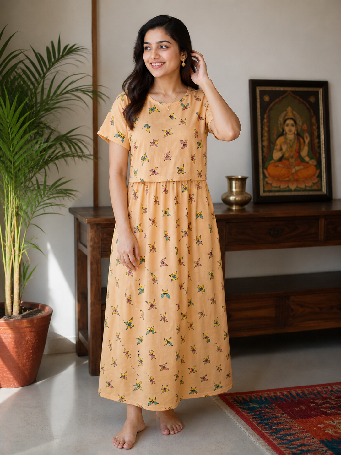 Peach Blossom Butterfly Midi Dress