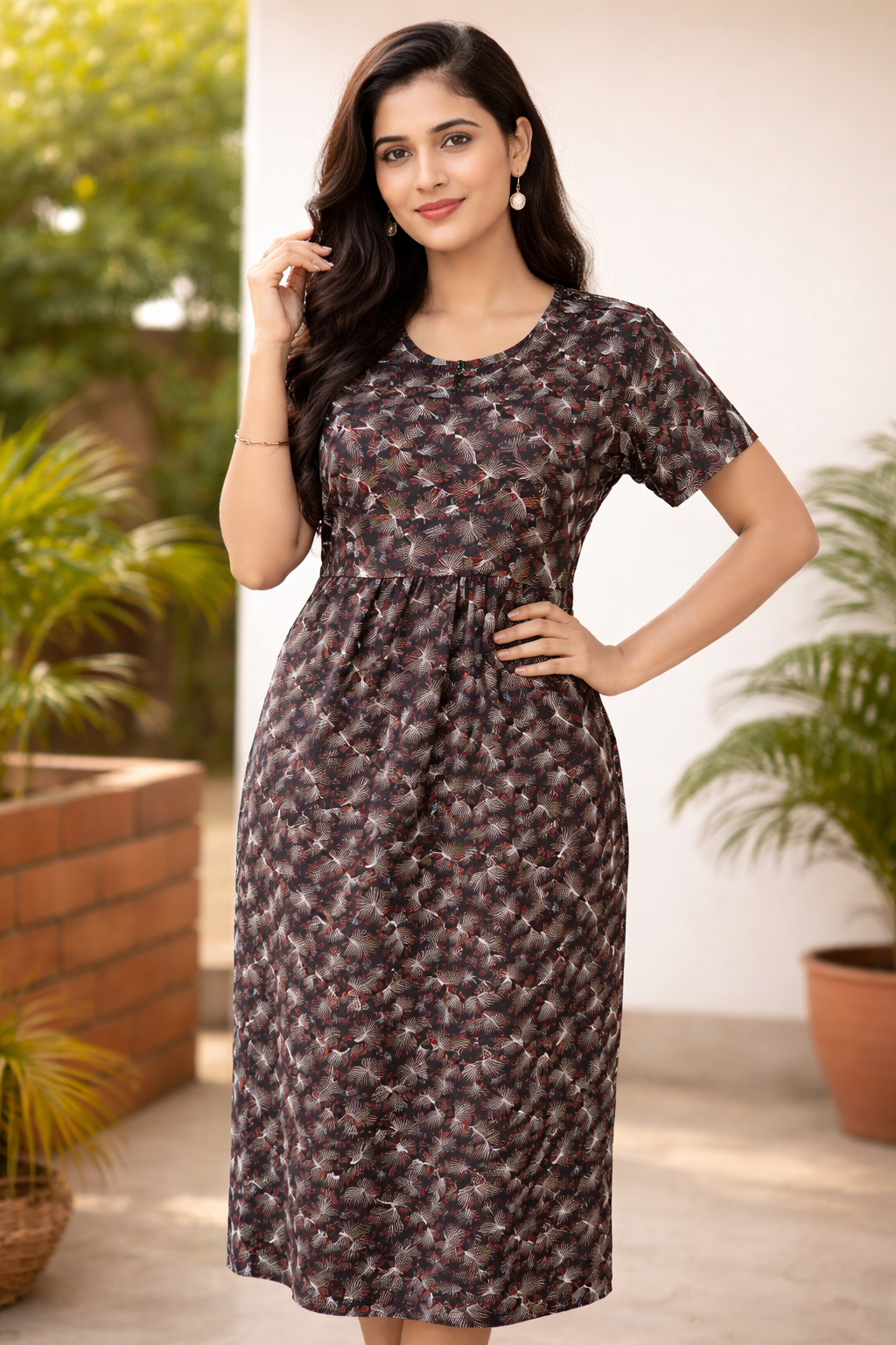 Midnight Floral Grace Midi Dress
