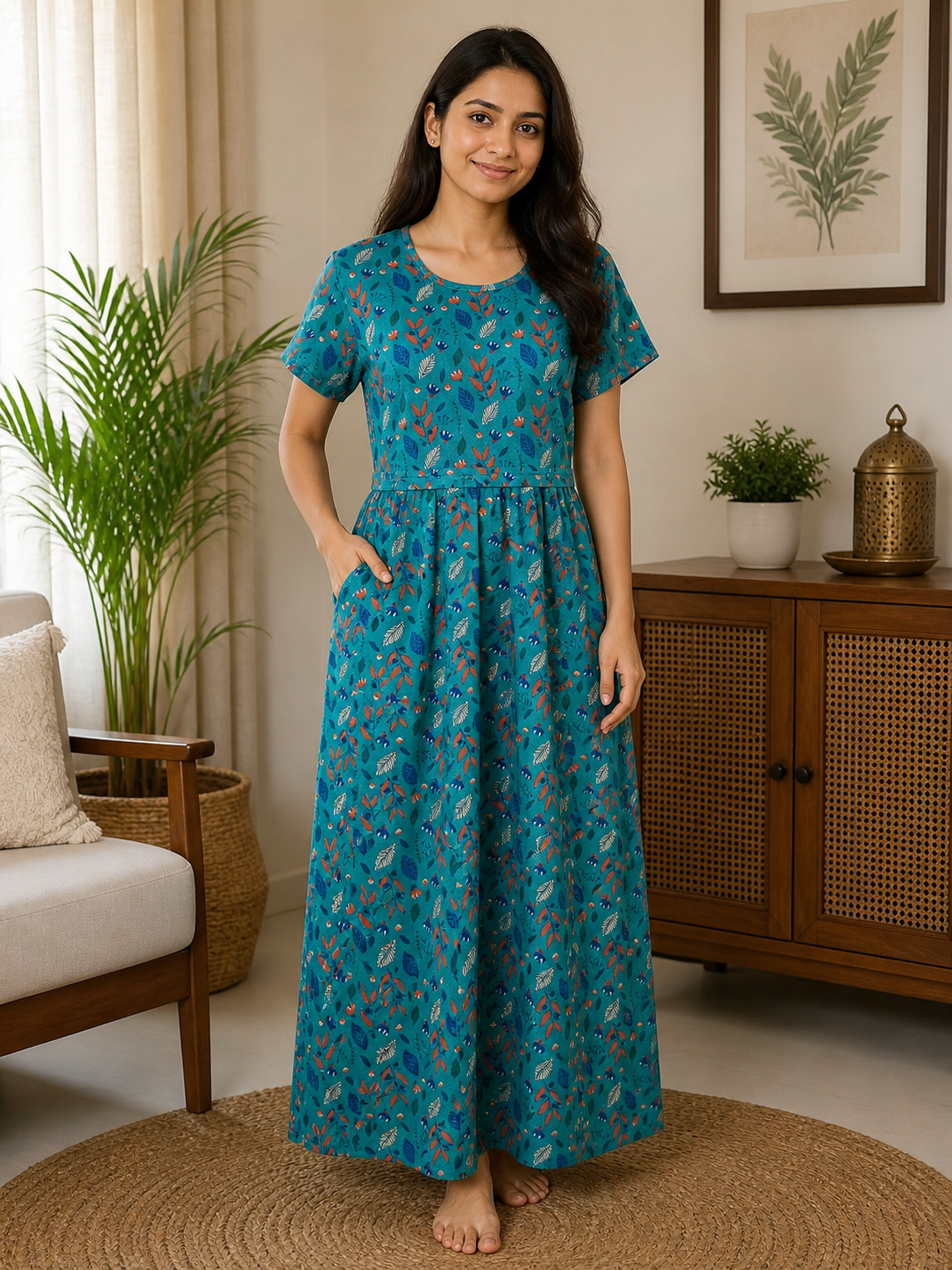 Teal Garden Printed Maxi Dress