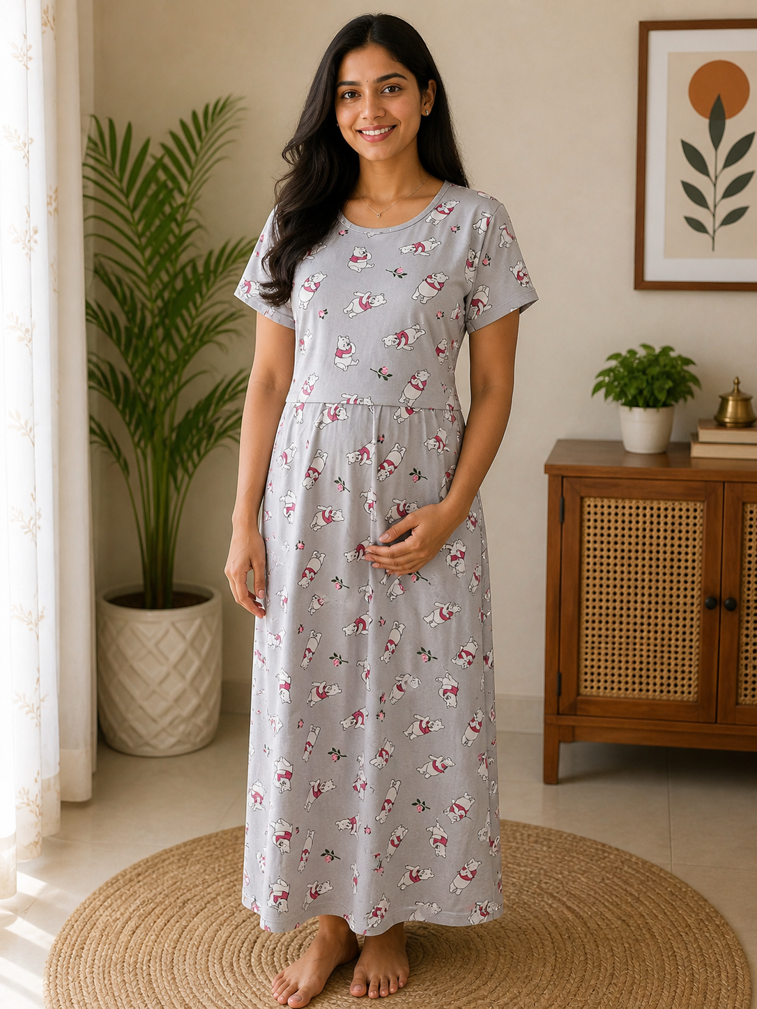 Cozy Bear Print Lounge Dress
