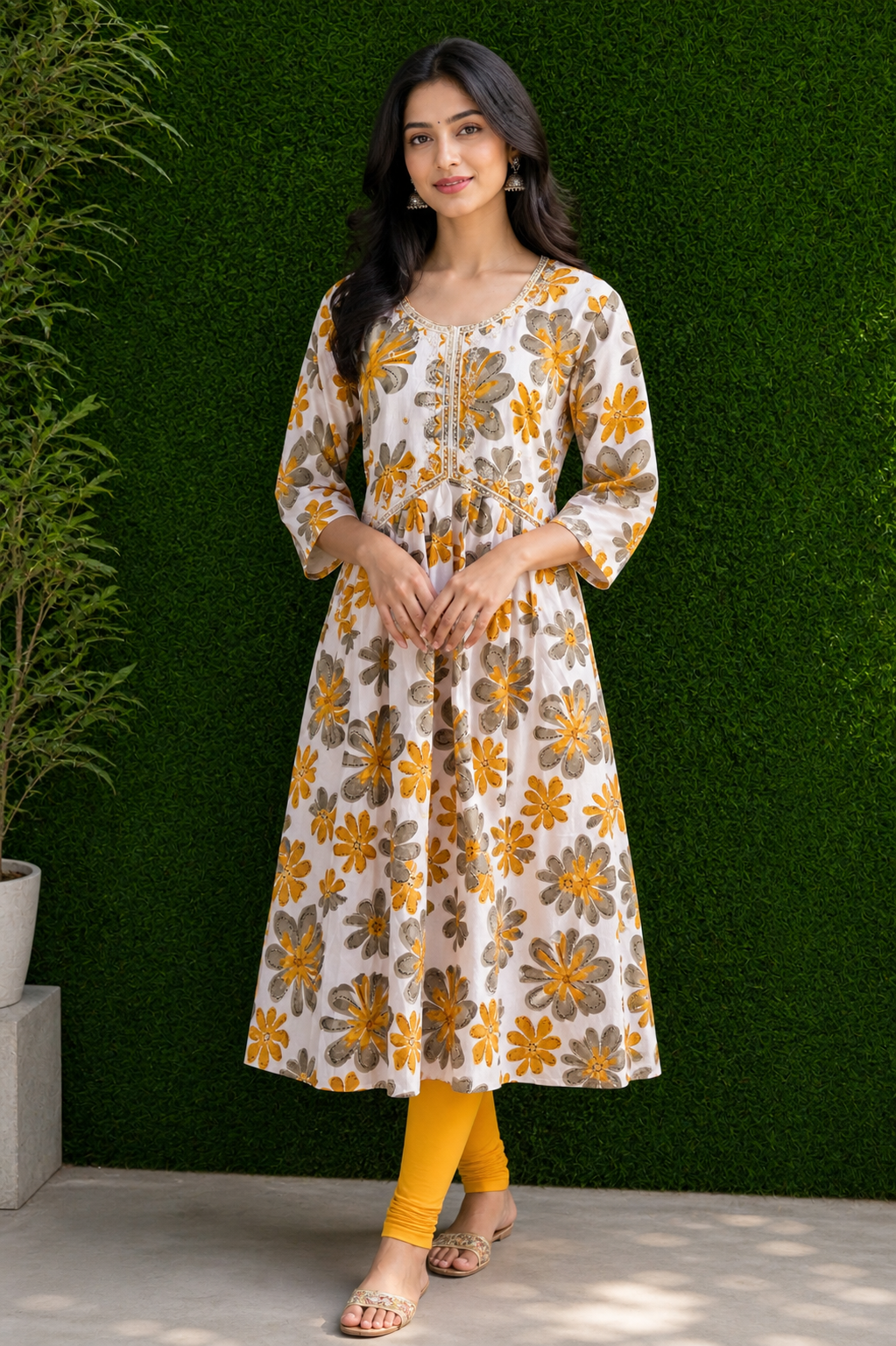 Mustard Bloom Printed Kurti Set