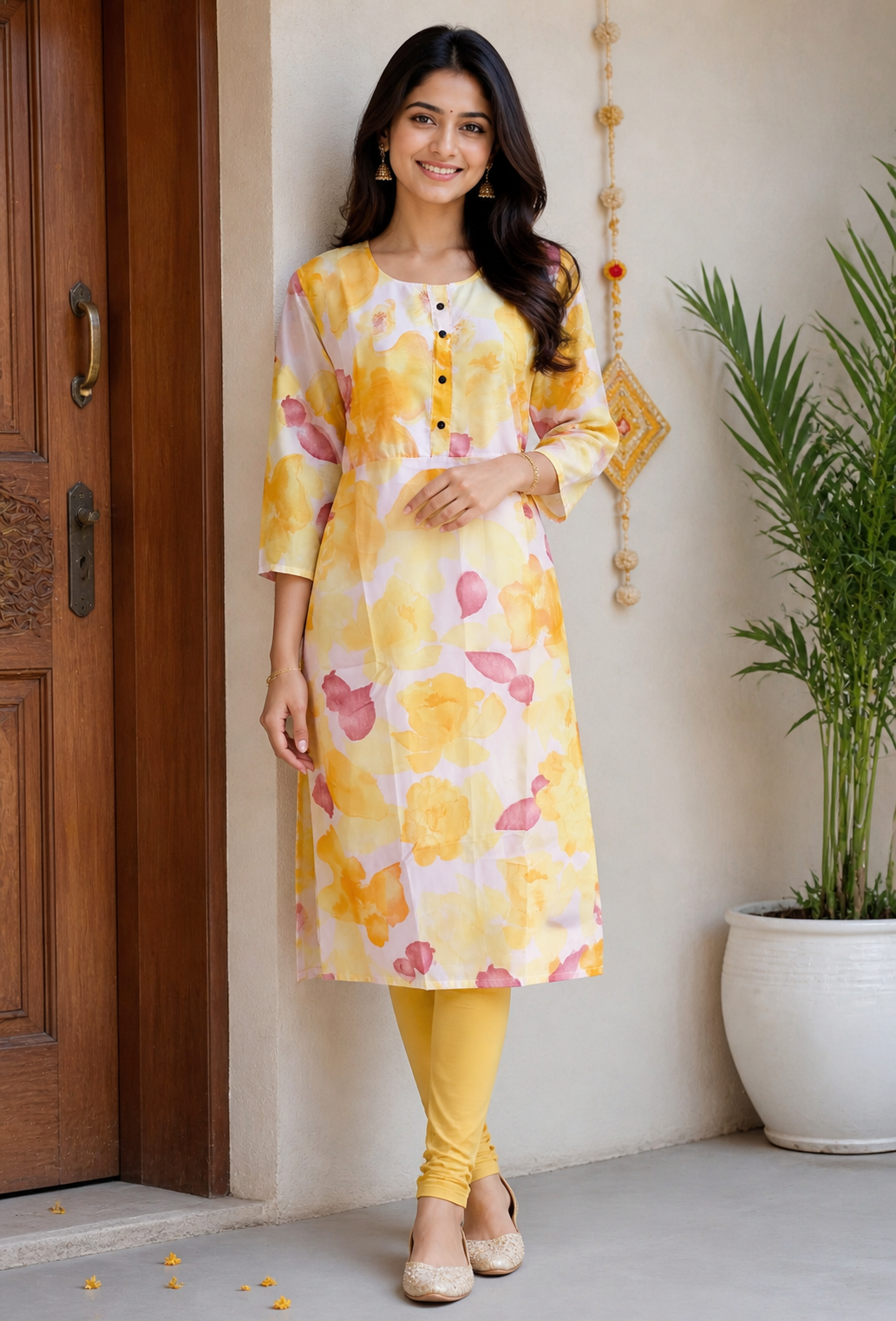 Sunshine Floral Printed Straight Kurti Set