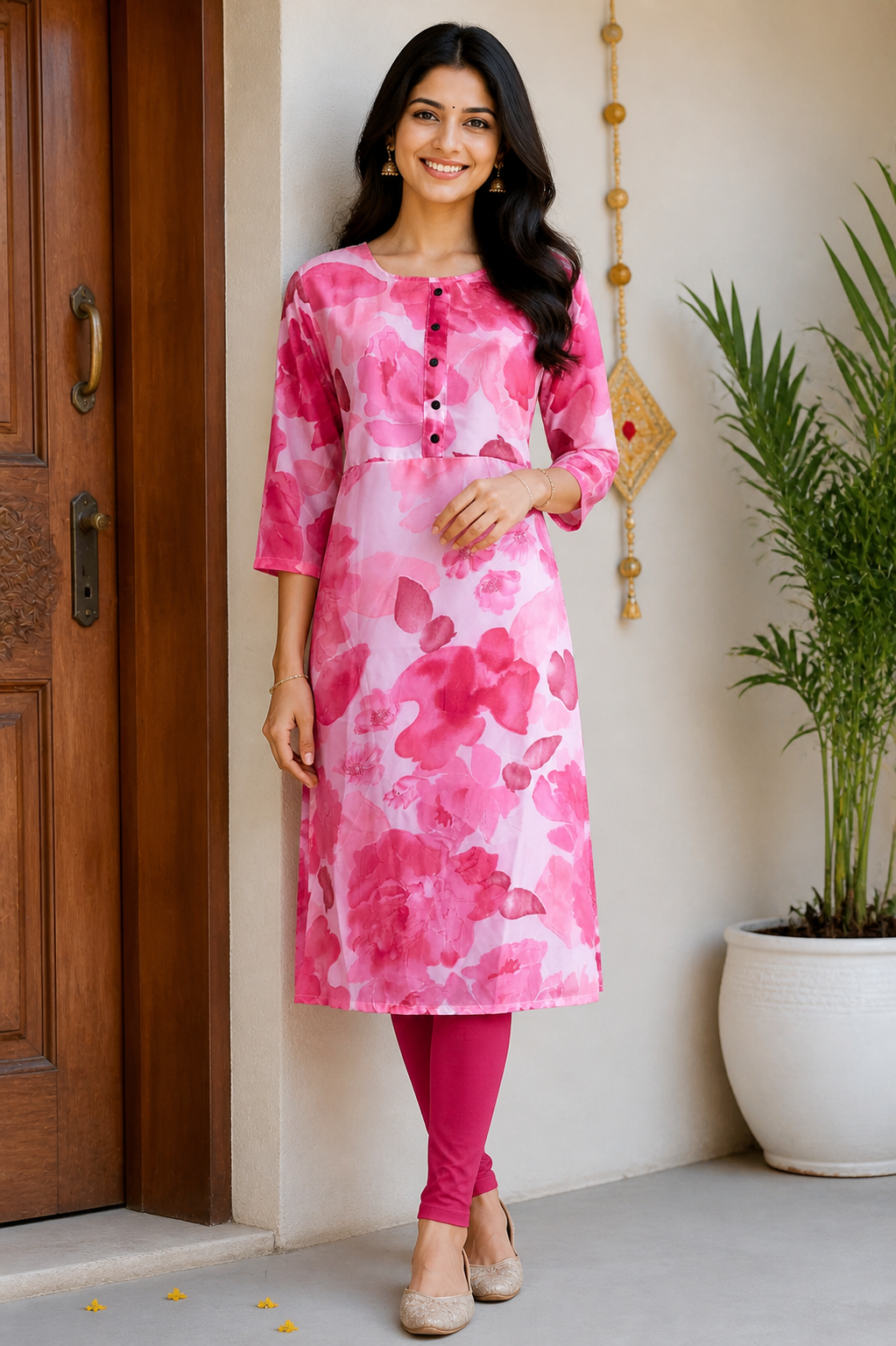 Rose Bloom Floral Straight Kurti Set