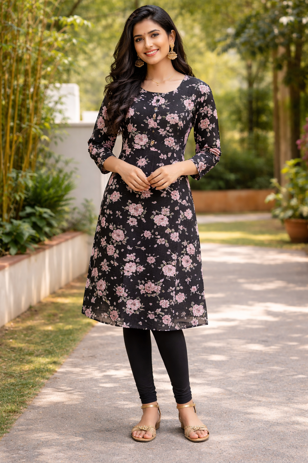 Ebony Rose Floral Printed Kurti Set