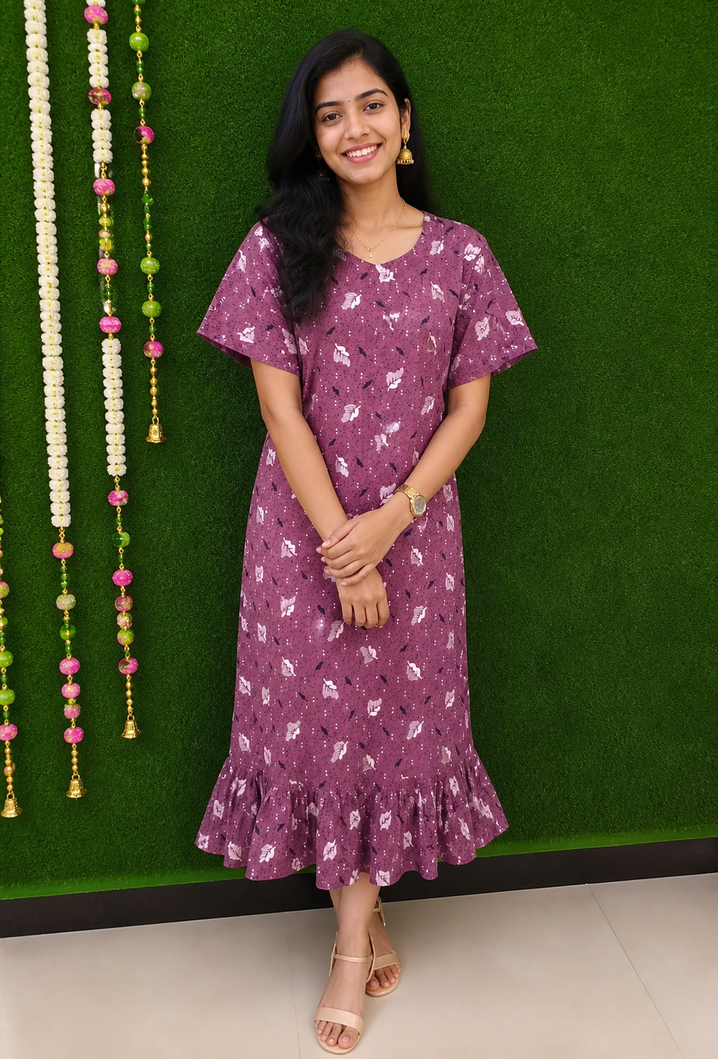 Mauve Floral Midi Dress