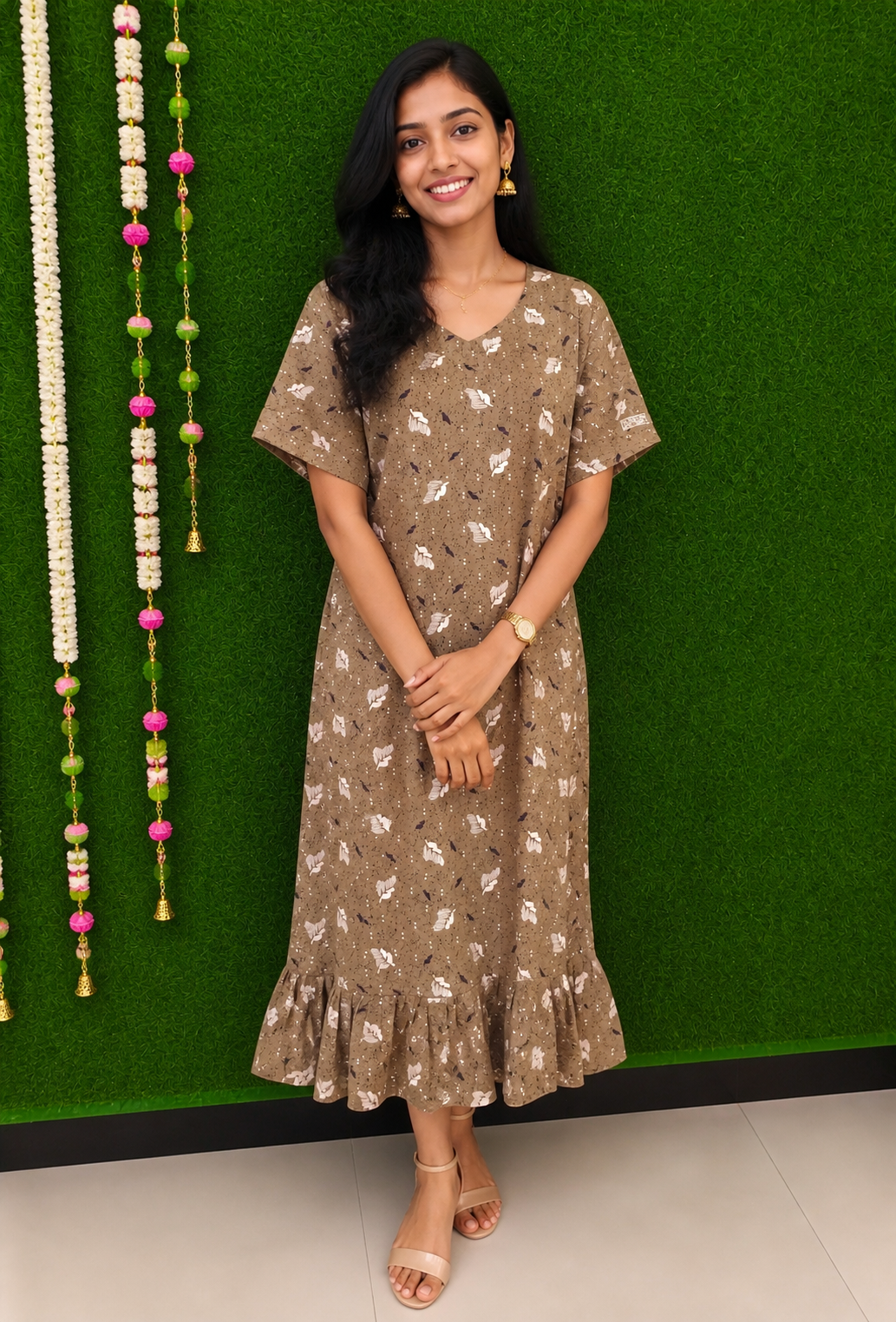 Earthy Bloom Midi Dress