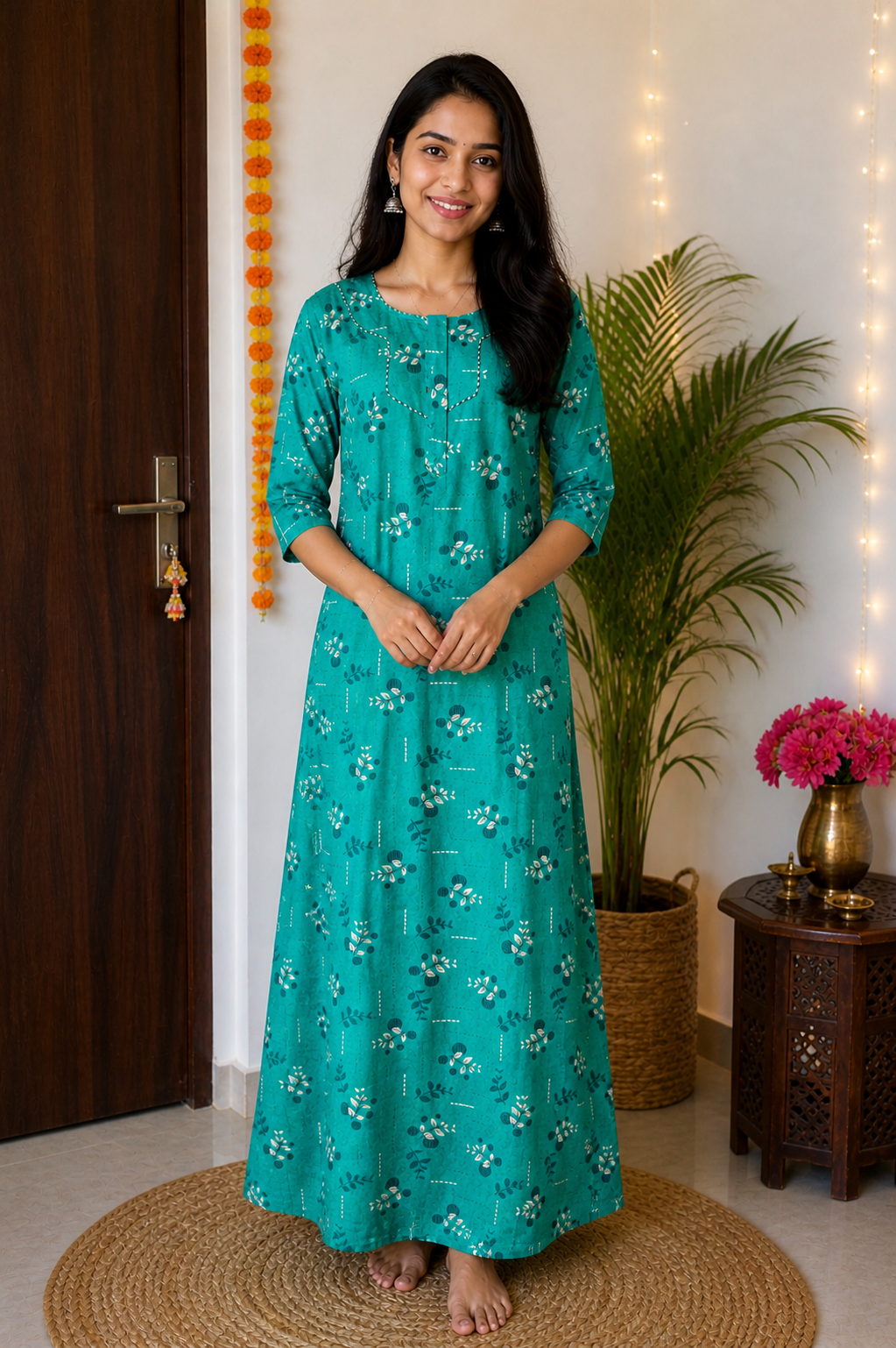 Emerald Grace Printed Cotton Kurta