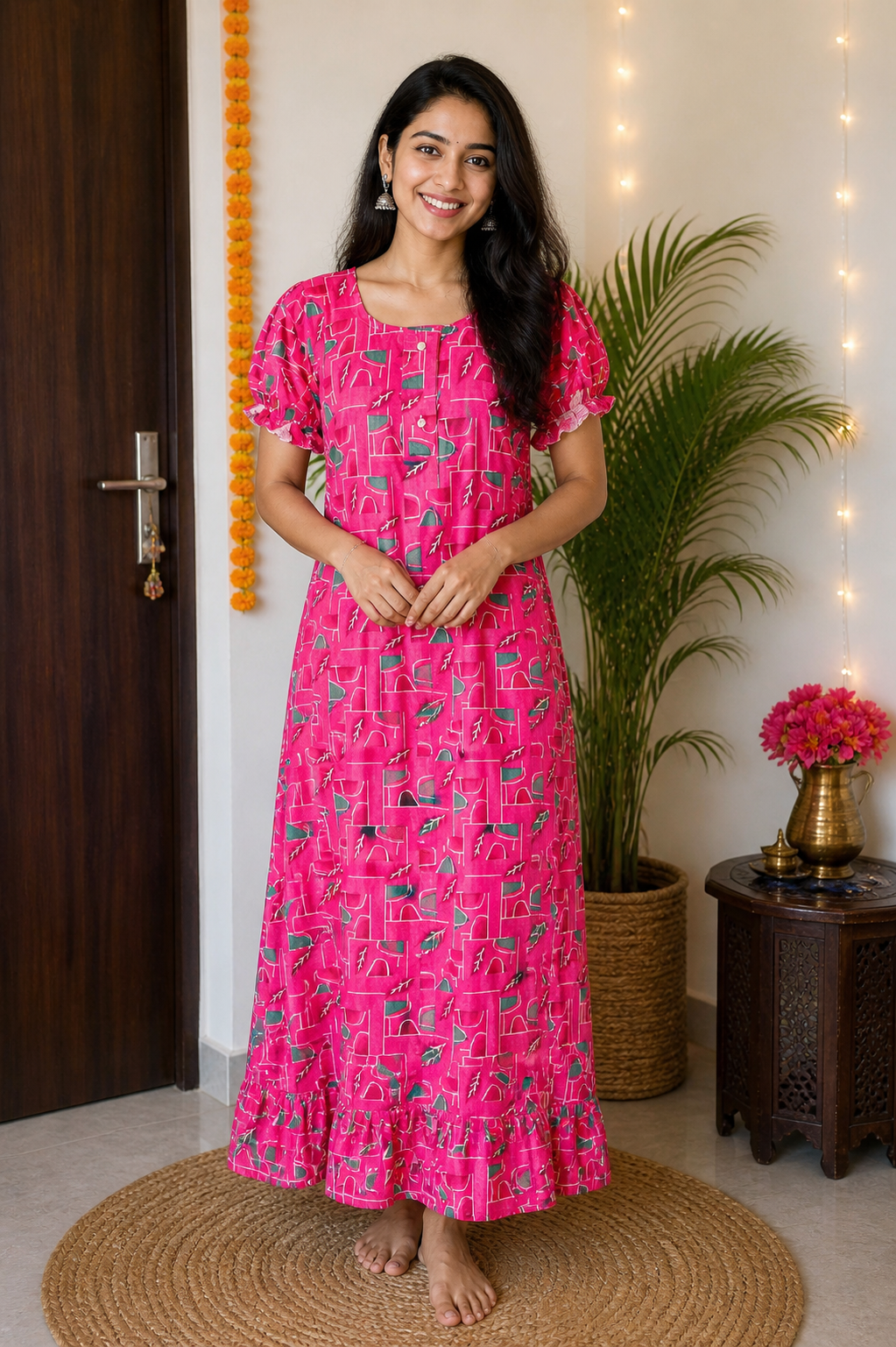 Rosy Charm Printed Maxi Dress