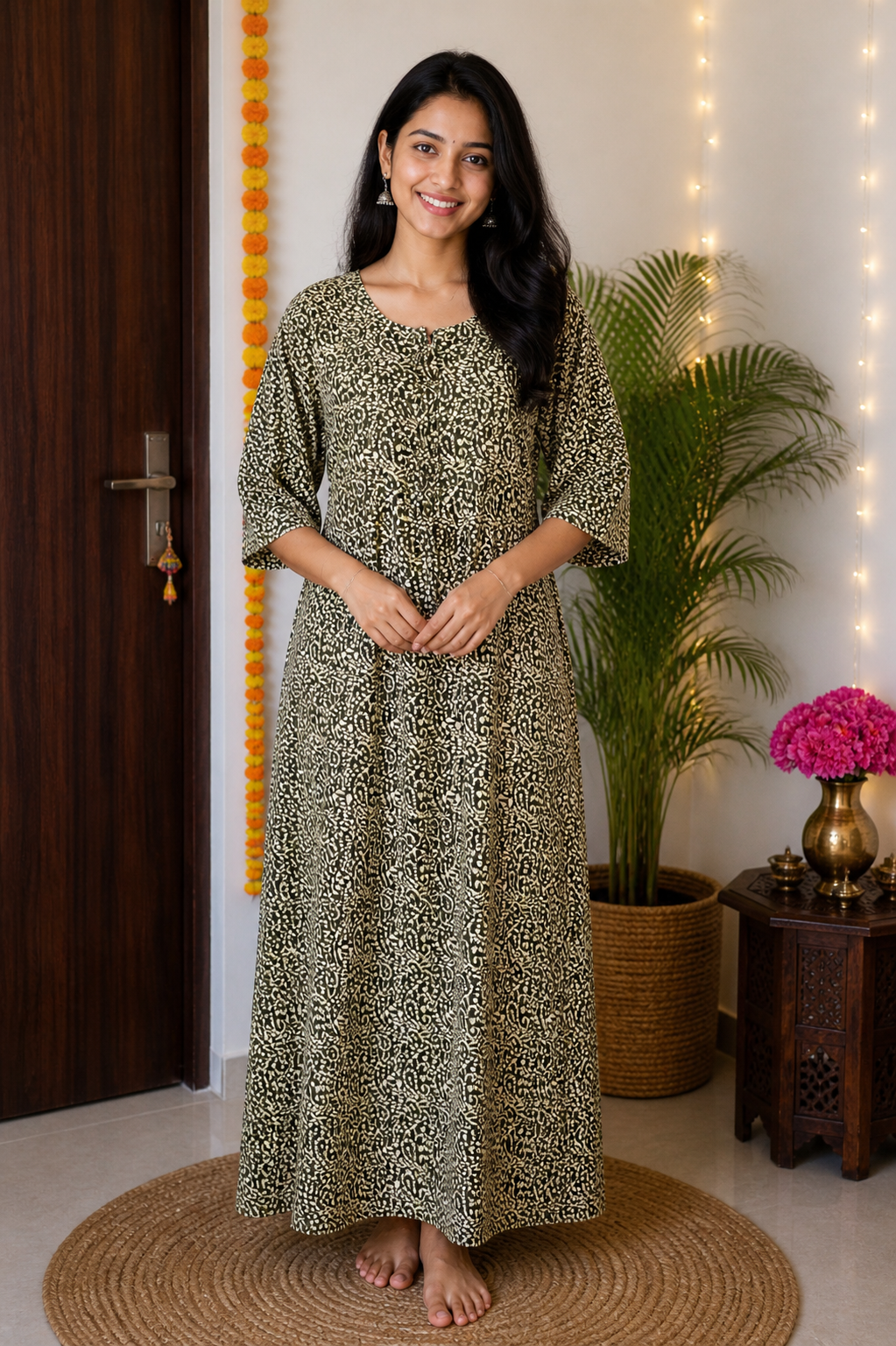Olive Aura Printed Maxi Dress
