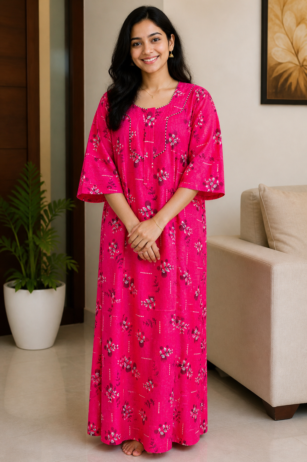 Fuchsia Bloom Printed Maxi Dress