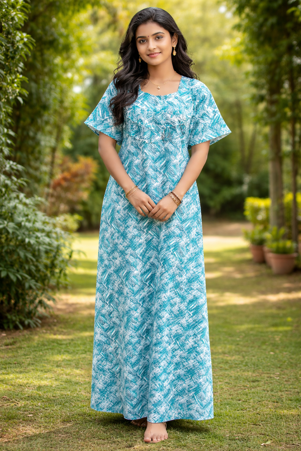 Serene Sky Printed Cotton Nighty