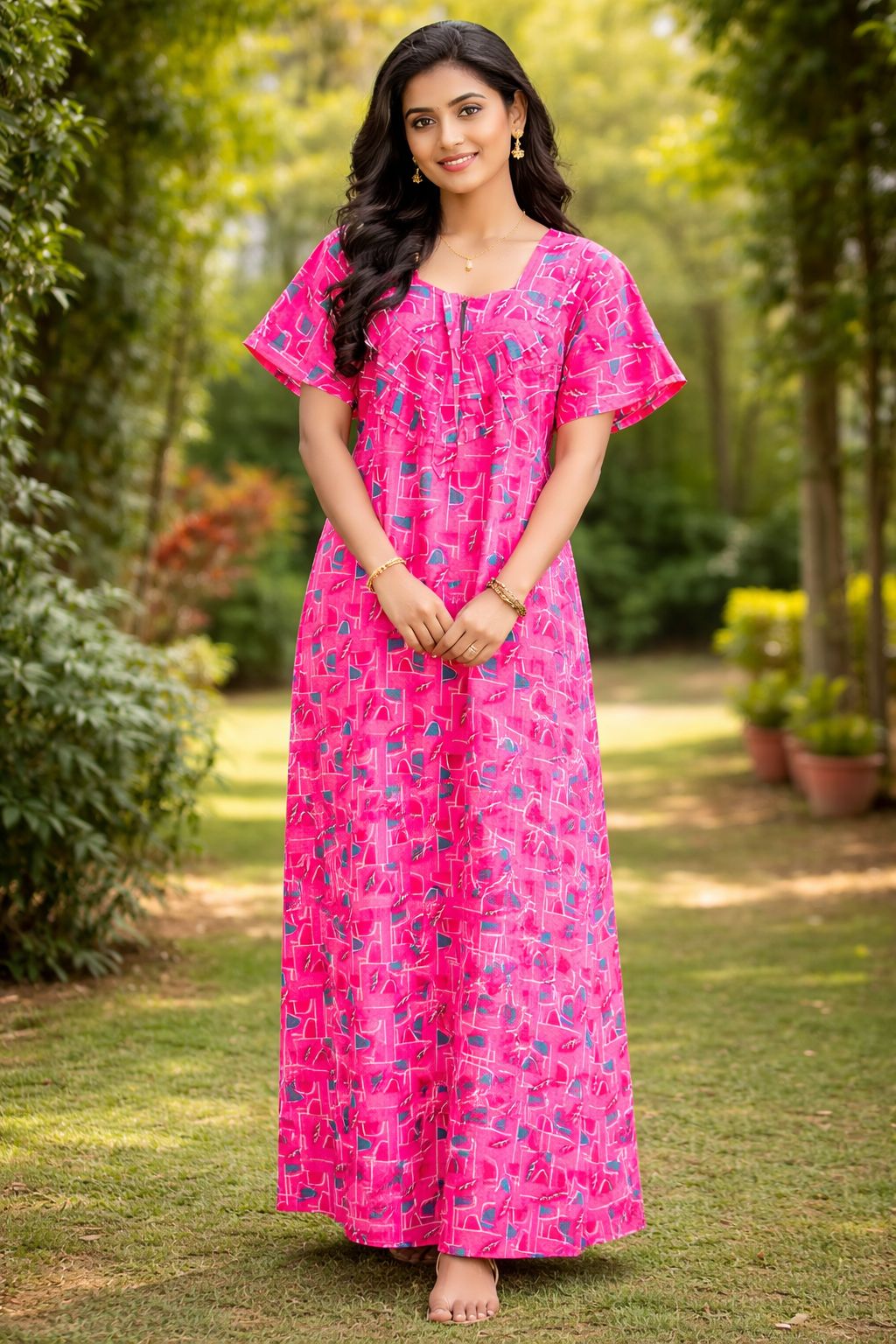 Rosy Charm Printed Cotton Nighty