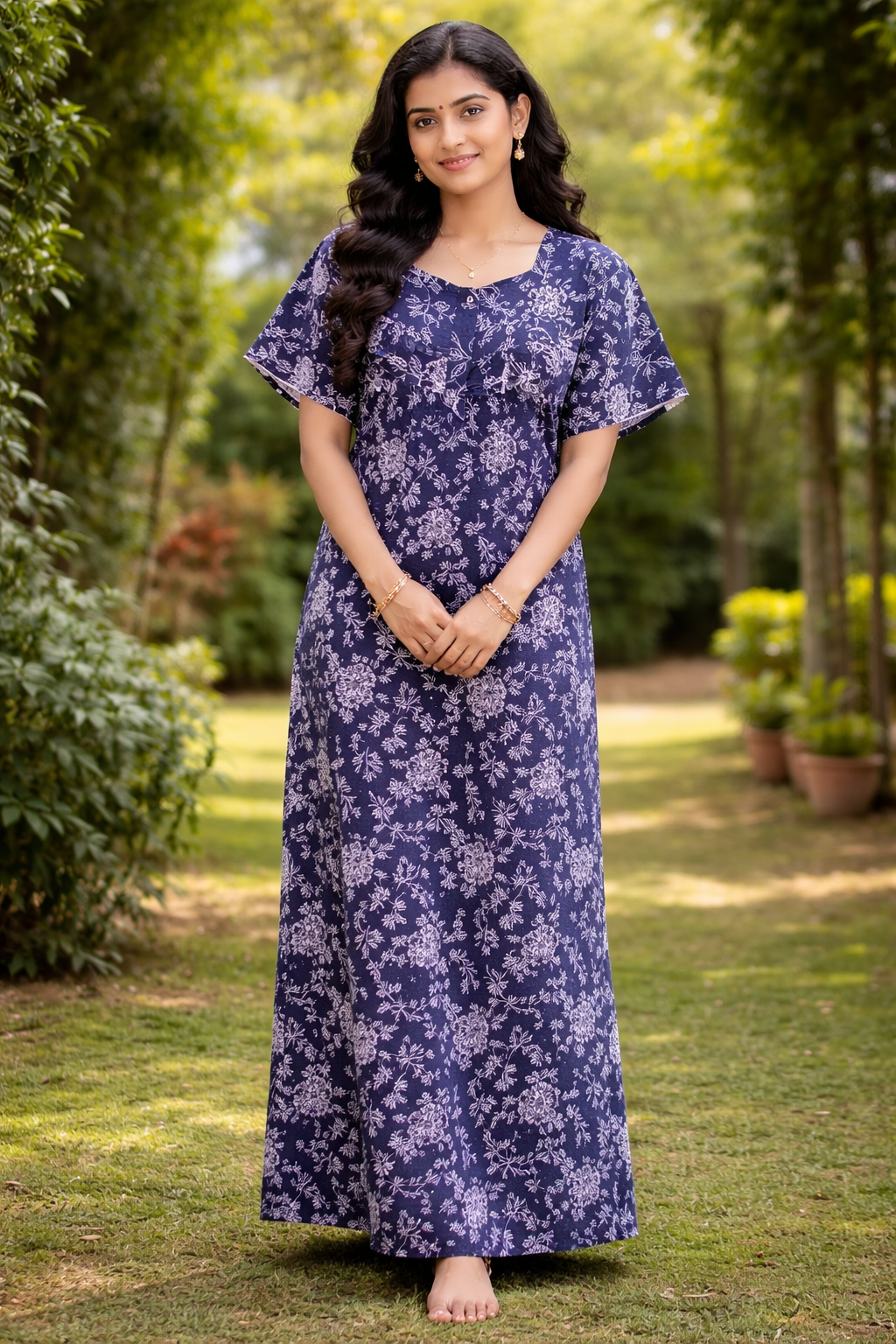 Midnight Bloom Printed Cotton Nighty