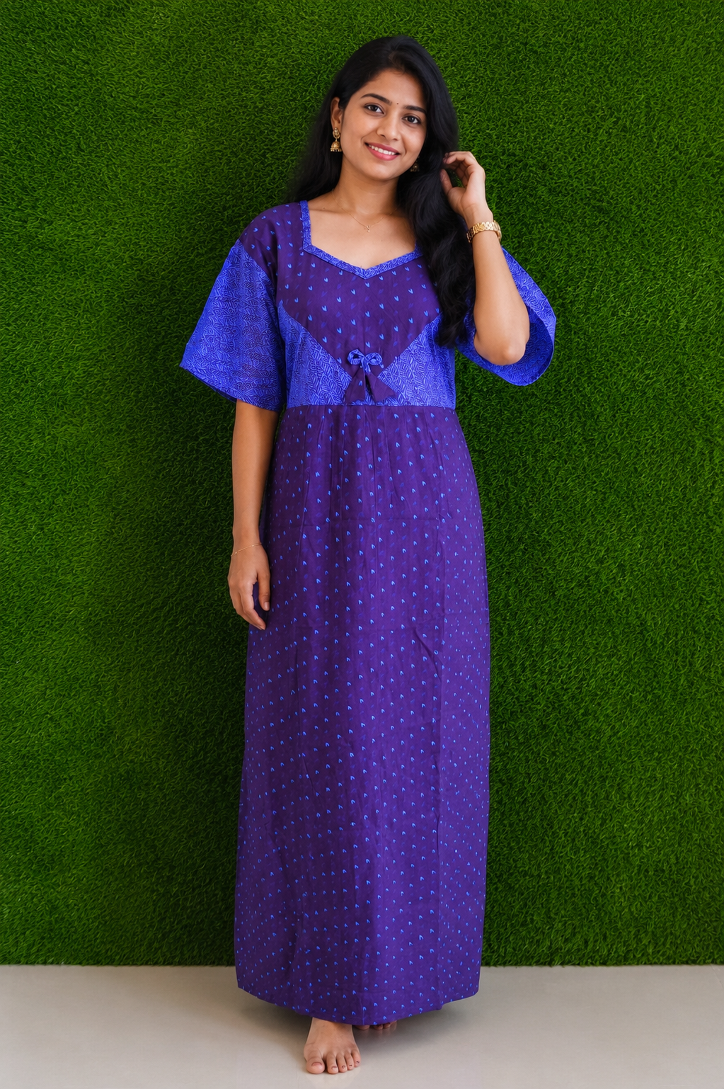 Royal Blue Printed Cotton Nighty