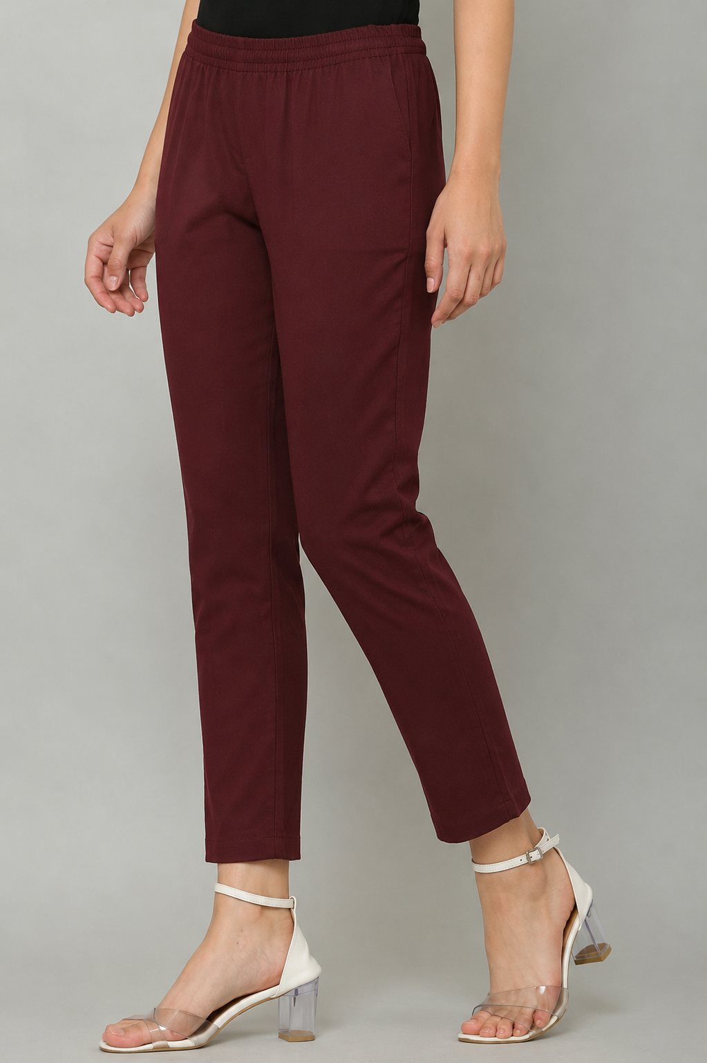 Maroon Slim Fit Ankle Pants