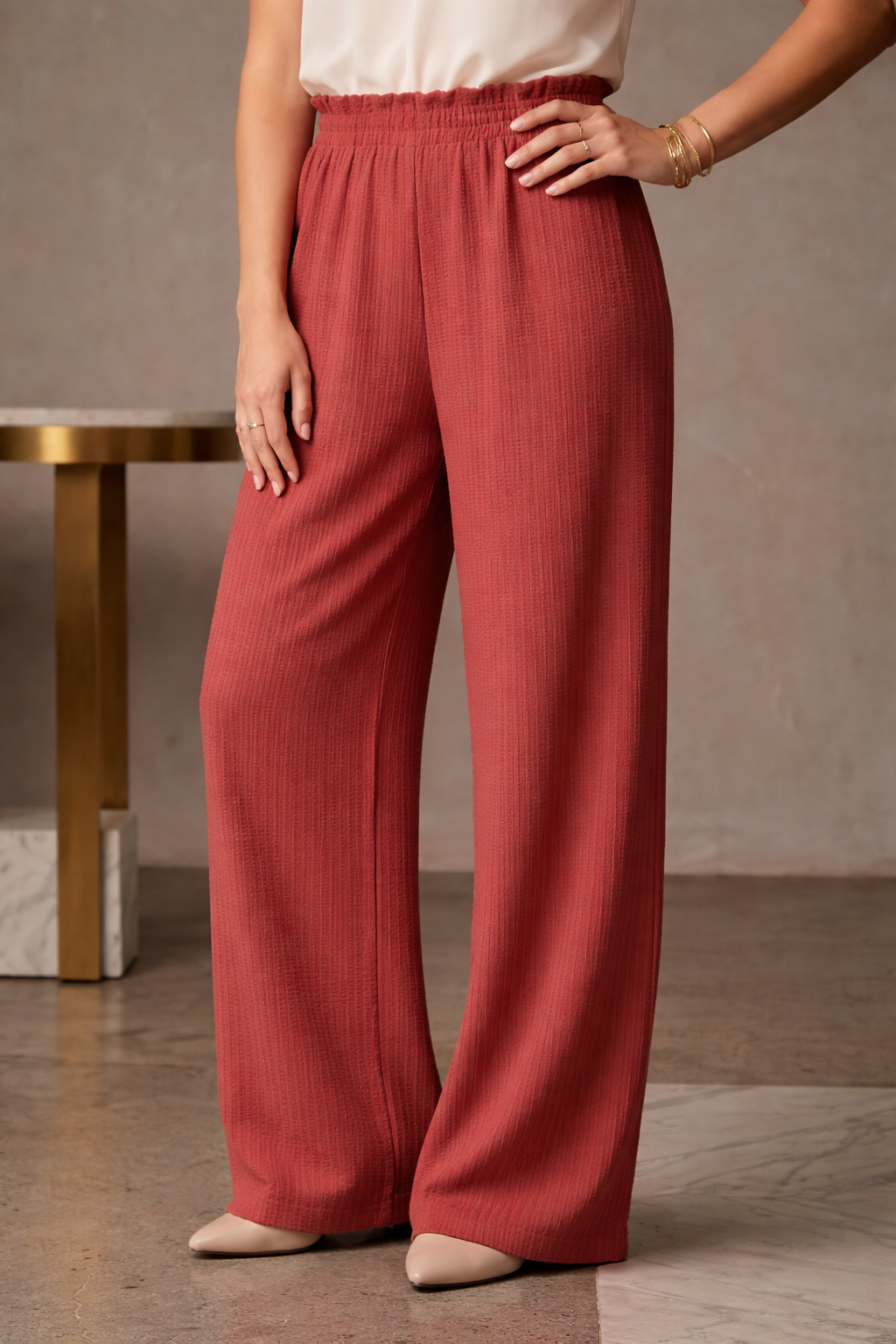 Rustic Rose Textured Palazzo Pants