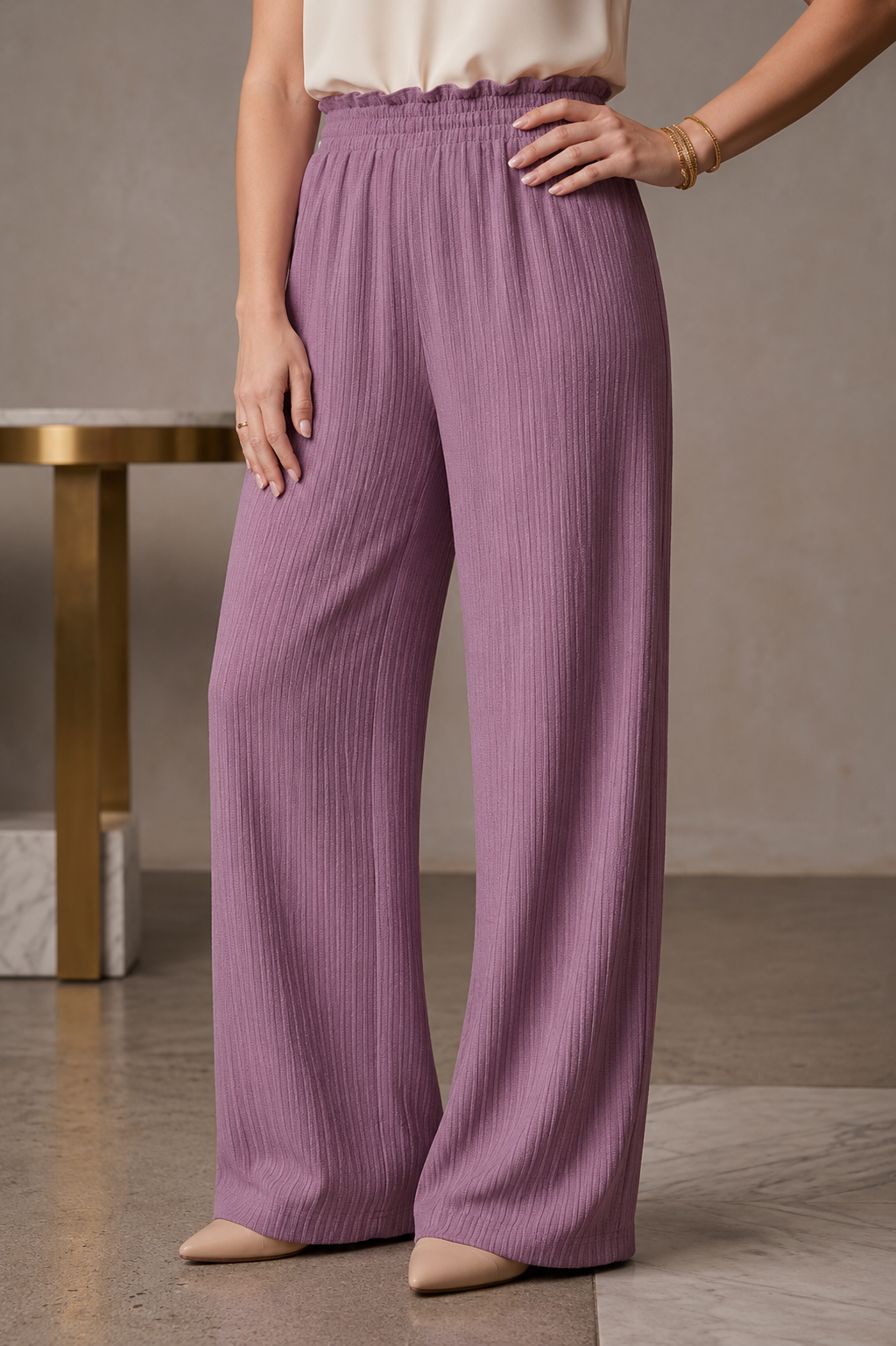 Women’s Mauve Pleated Wide Leg Palazzo Pants