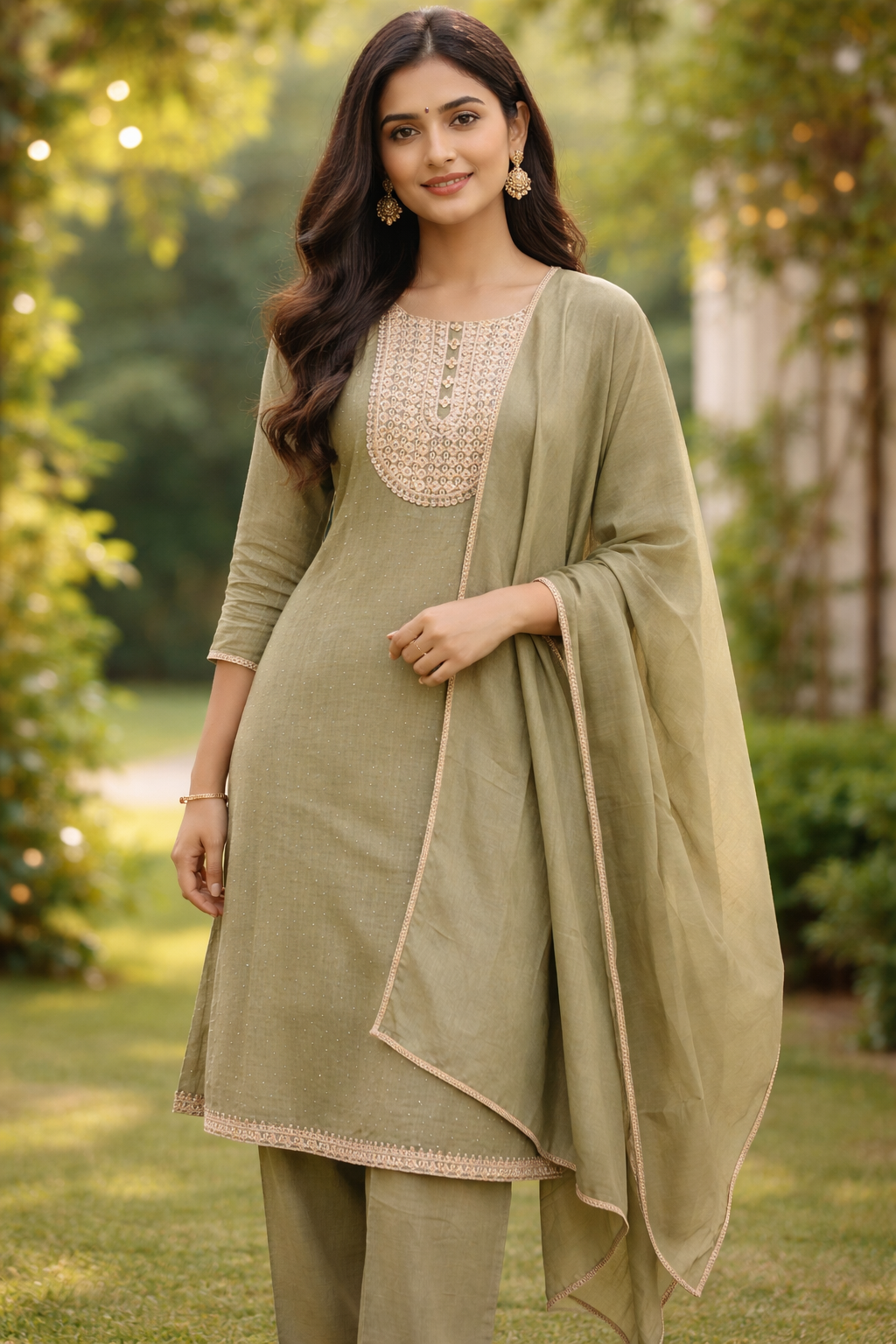 Olive Grace Embroidered Kurta Set