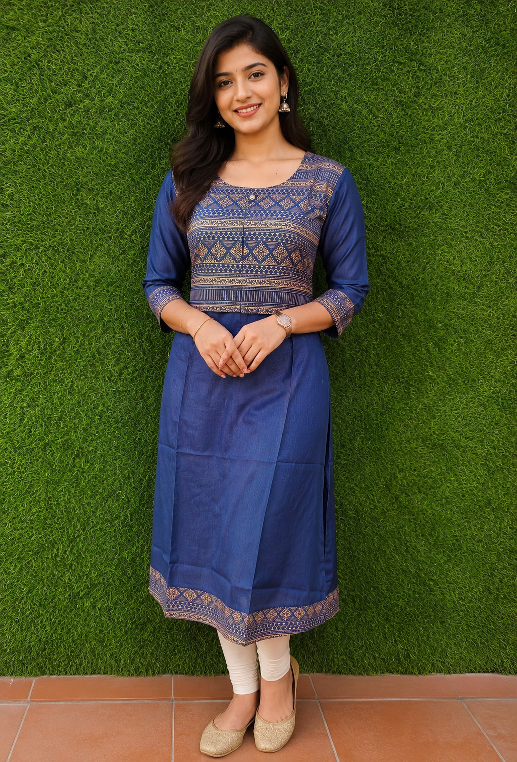 Royal Blue Ethnic Printed Straight Kurta