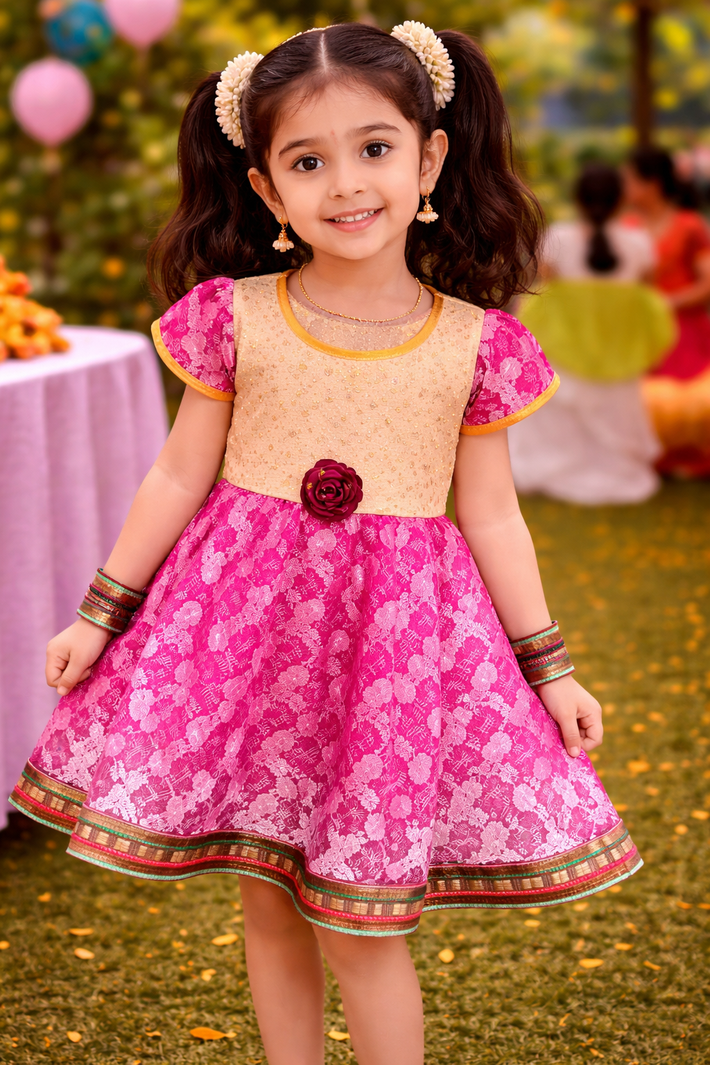Cute Pink Floral Party Dress for Girls