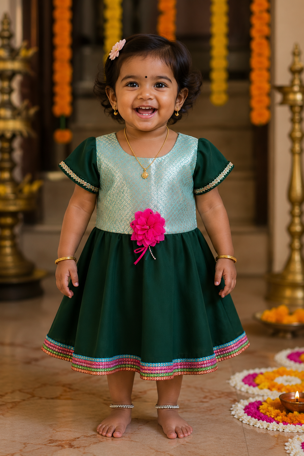 Emerald Glow Baby Party Dress