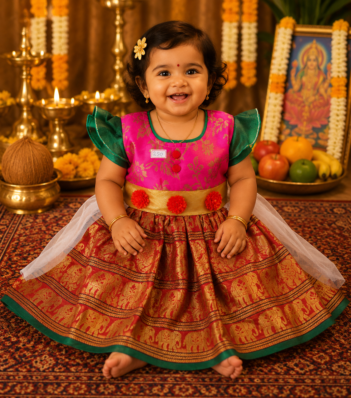 Royal Pink & Gold Baby Pattu Frock