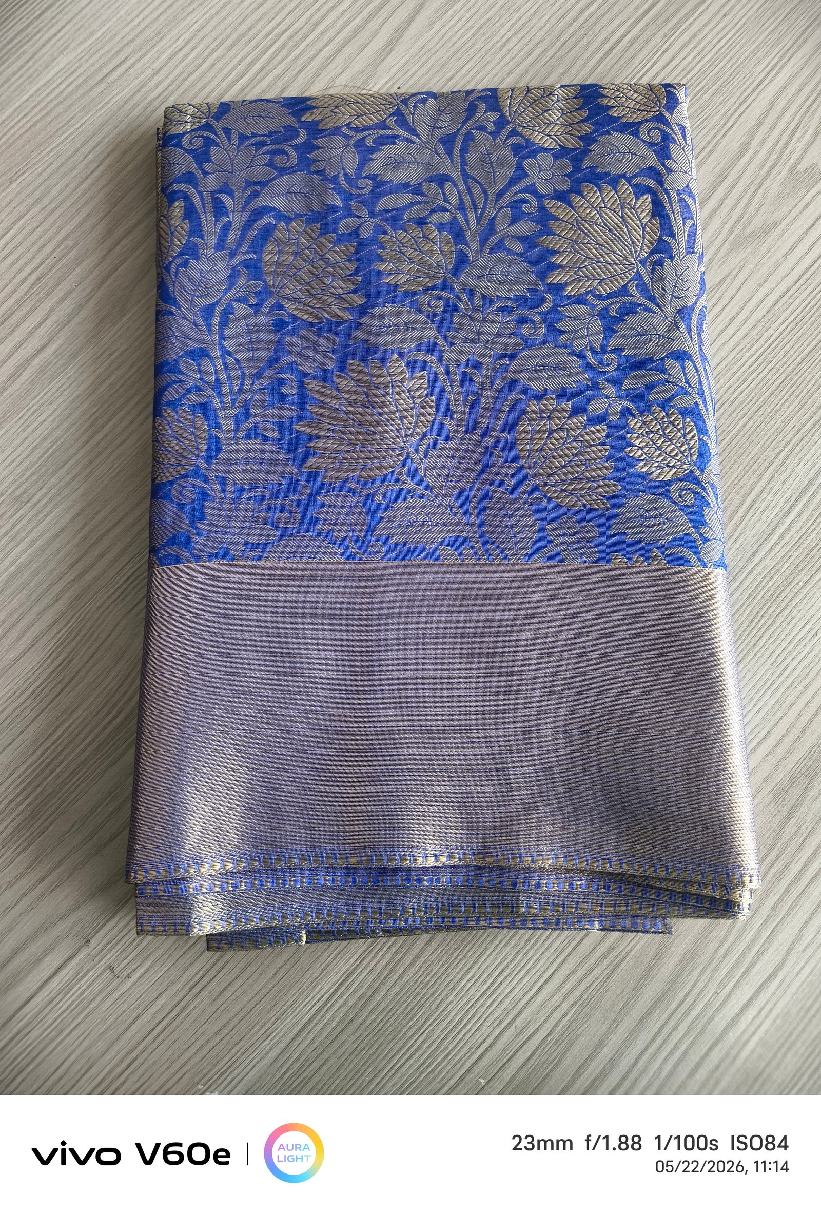 Royal Blue Floral Brocade Silk Saree