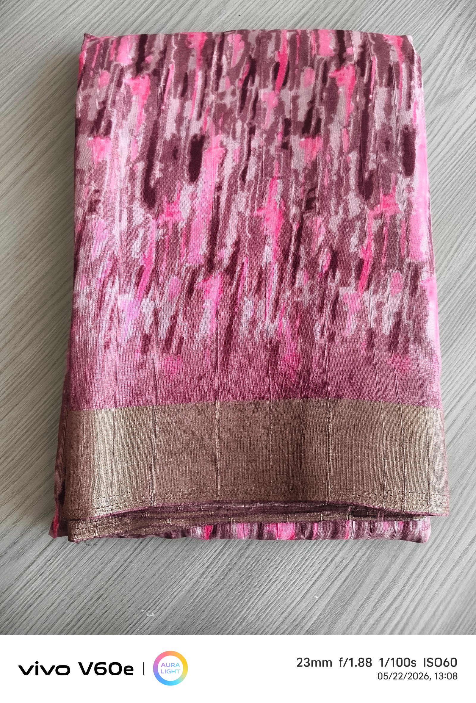 Blush Pink Abstract Print Silk Saree
