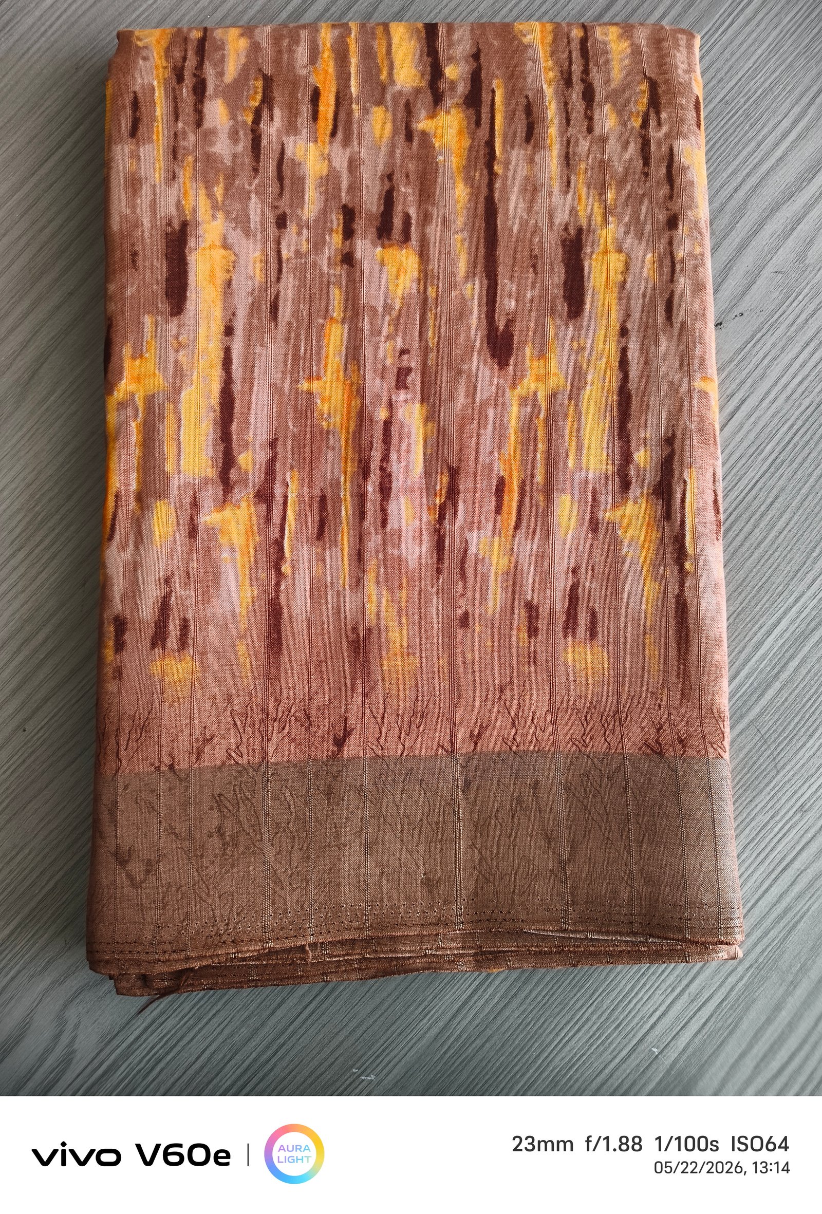 Elegant Earth-Tone Printed Soft Silk Saree