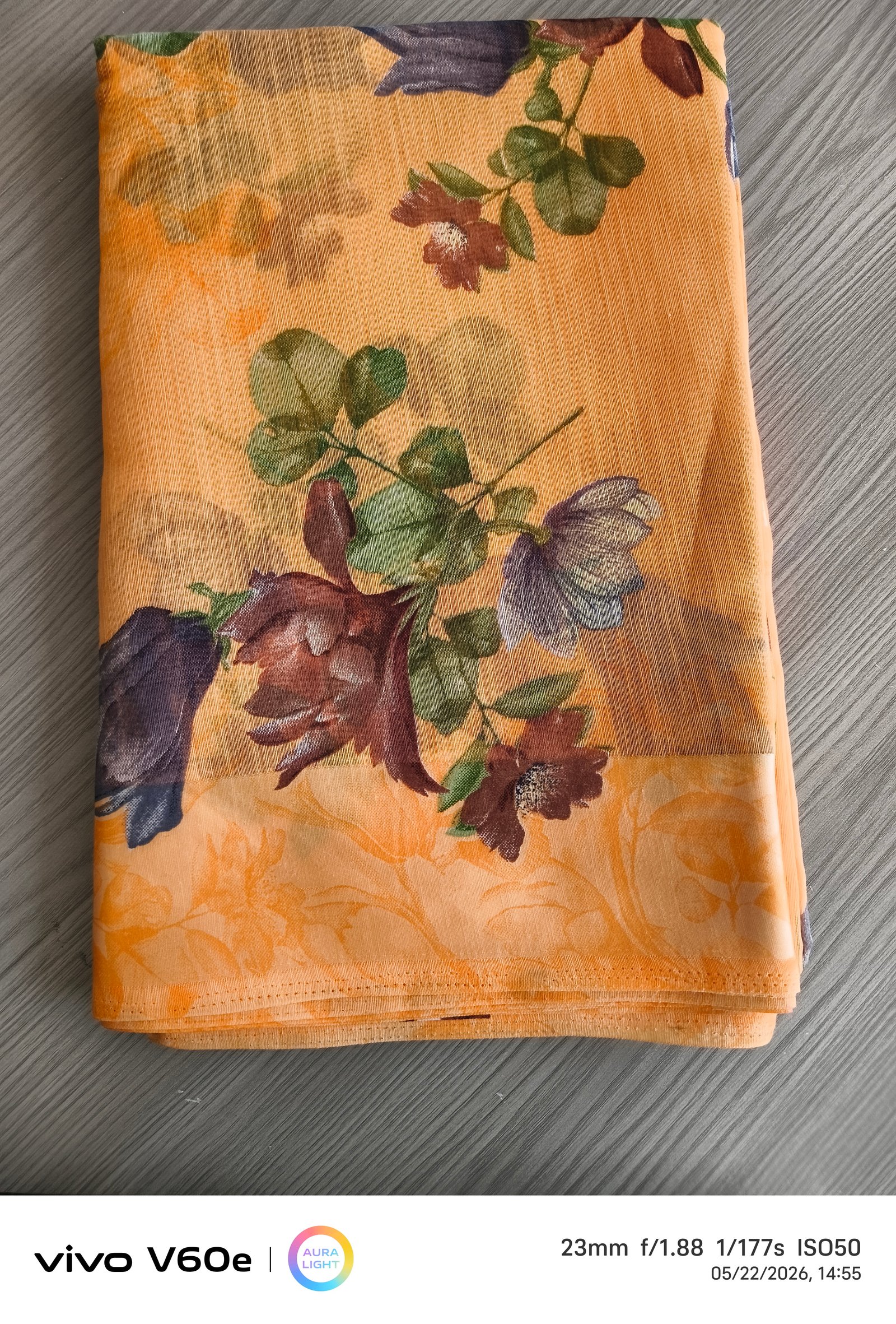 Peach Blossom Floral Printed Saree