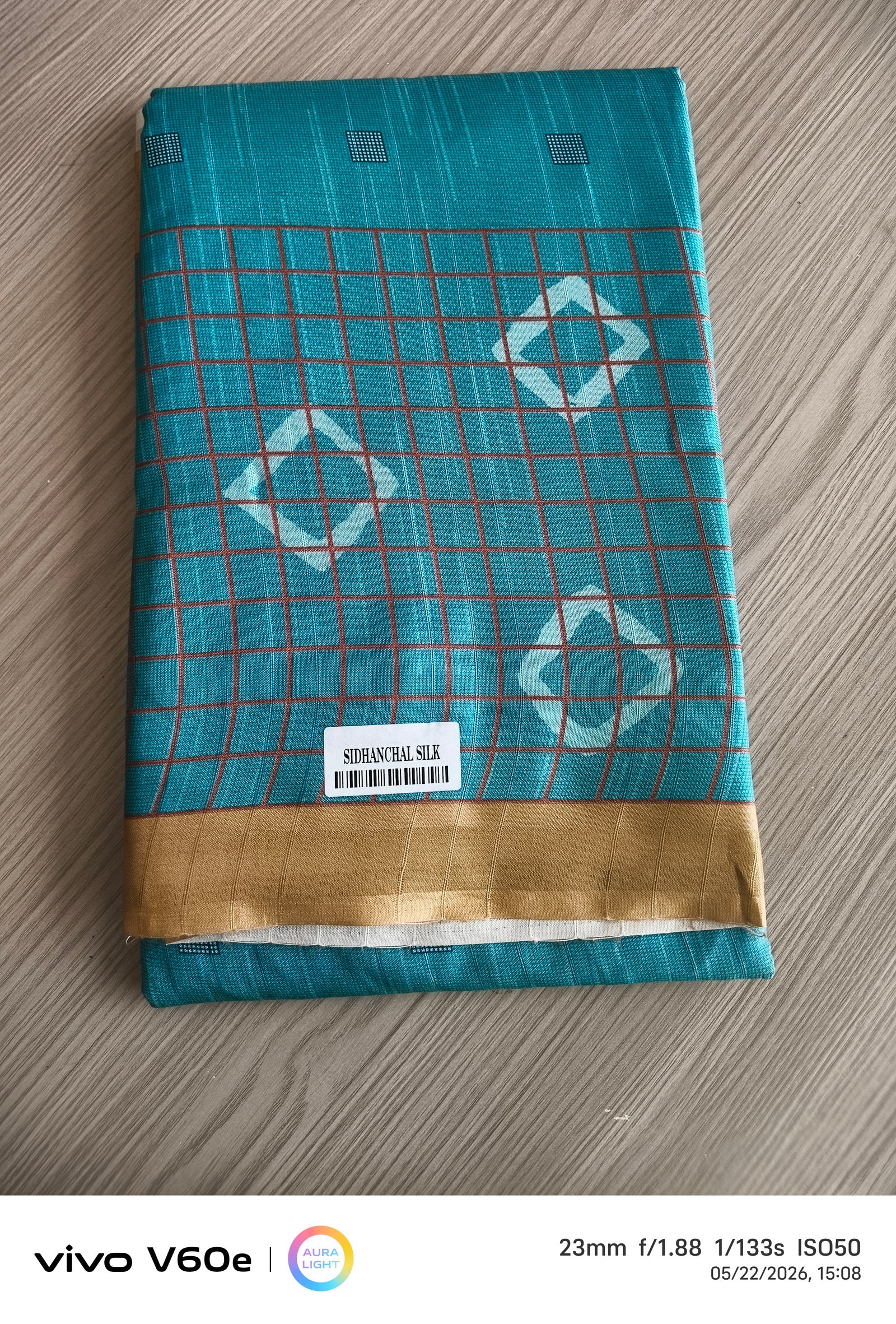 Sidhanchal Silk Aqua Checks Saree